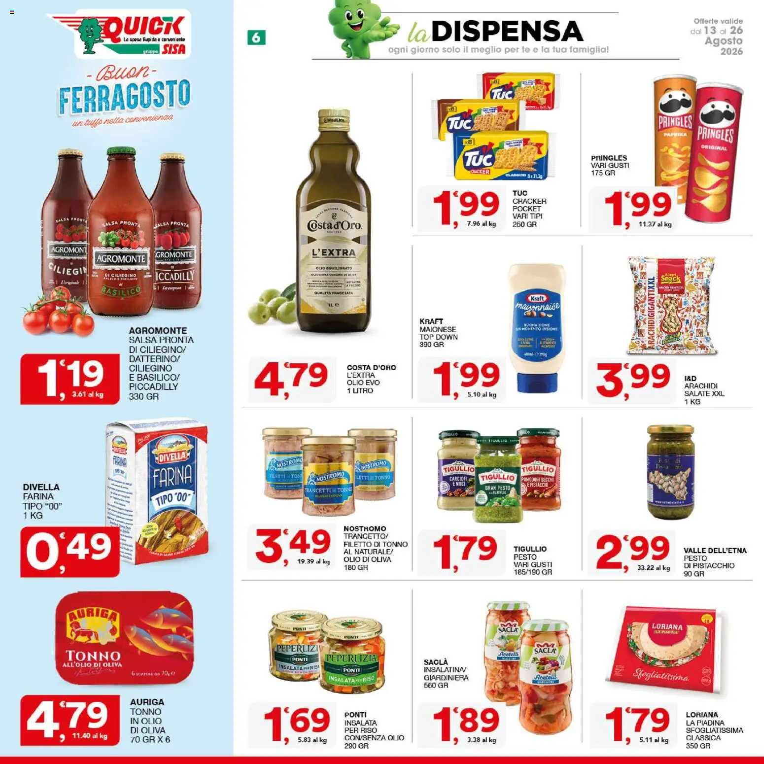 Volantino SISA del 13/08/2026 | Pagina: 6 | Prodotti: Divella, Farina, Cracker, Pistacchi