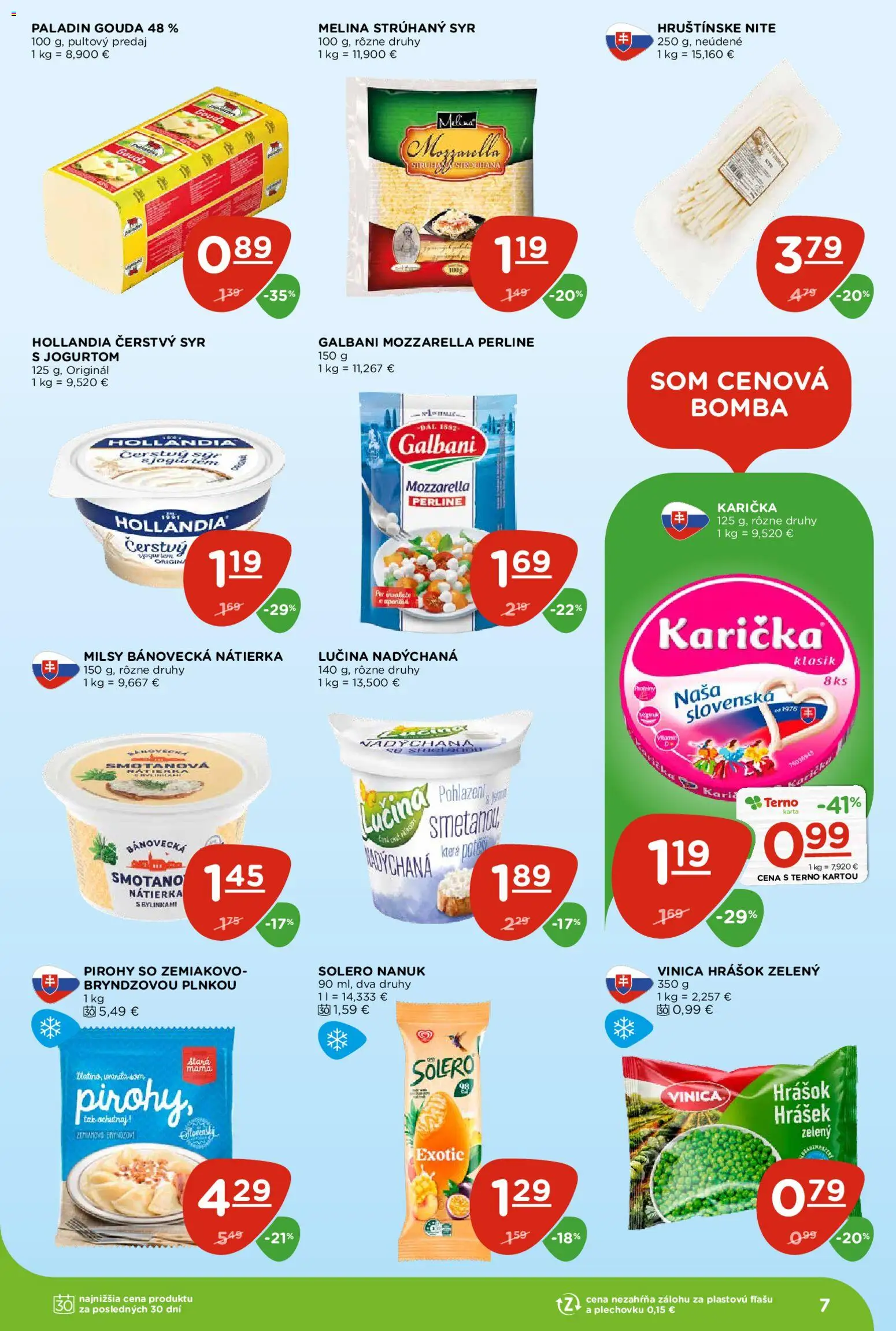 Nové Terno akcie – leták je platný od 21.05.2026 | Strana: 7 | Produkty: Pirohy, Gouda, Mozzarella, Nanuk