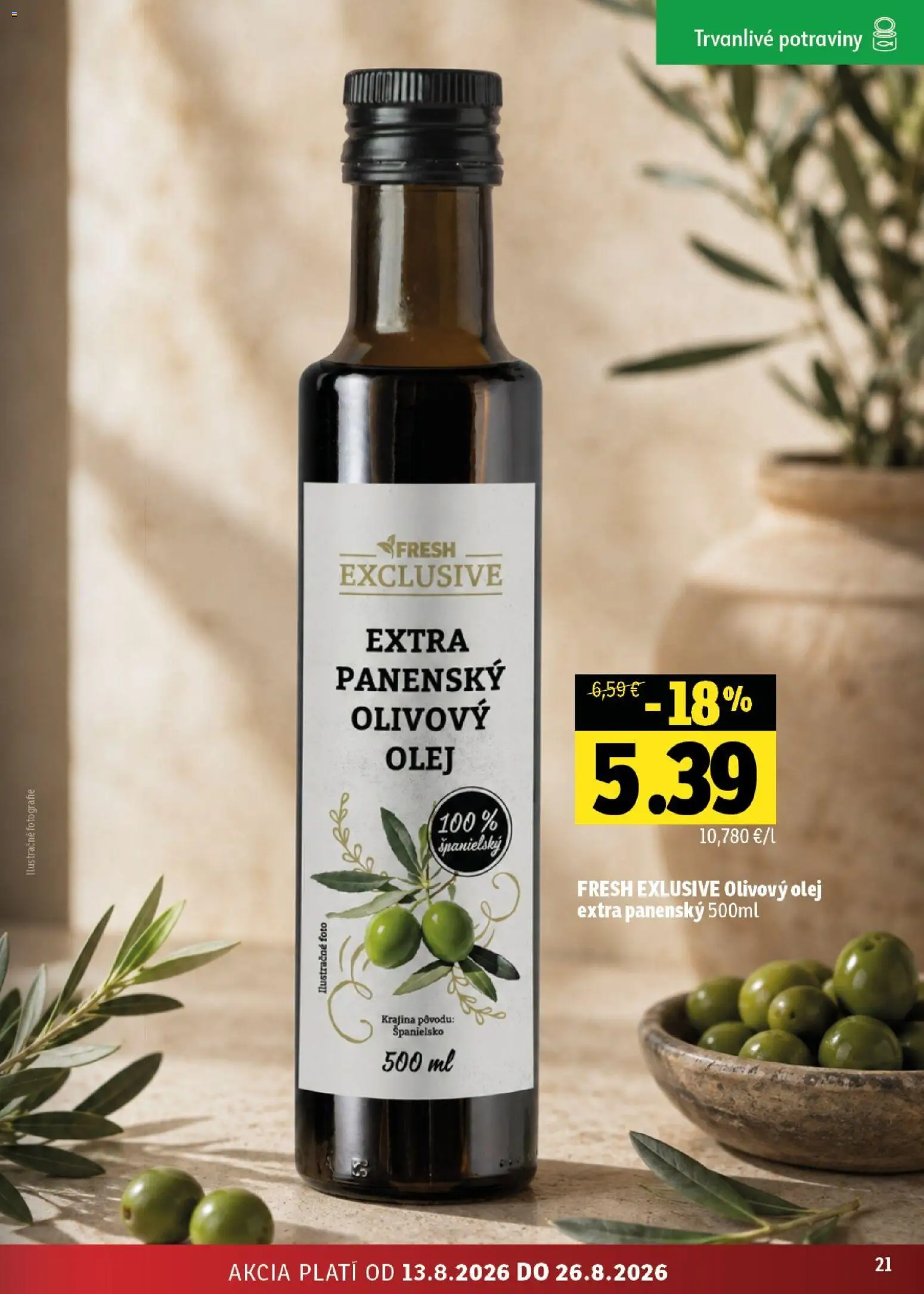 Nové Fresh akcie – leták je platný od 13.08.2026 | Strana: 21 | Produkty: Olej, Olivový olej