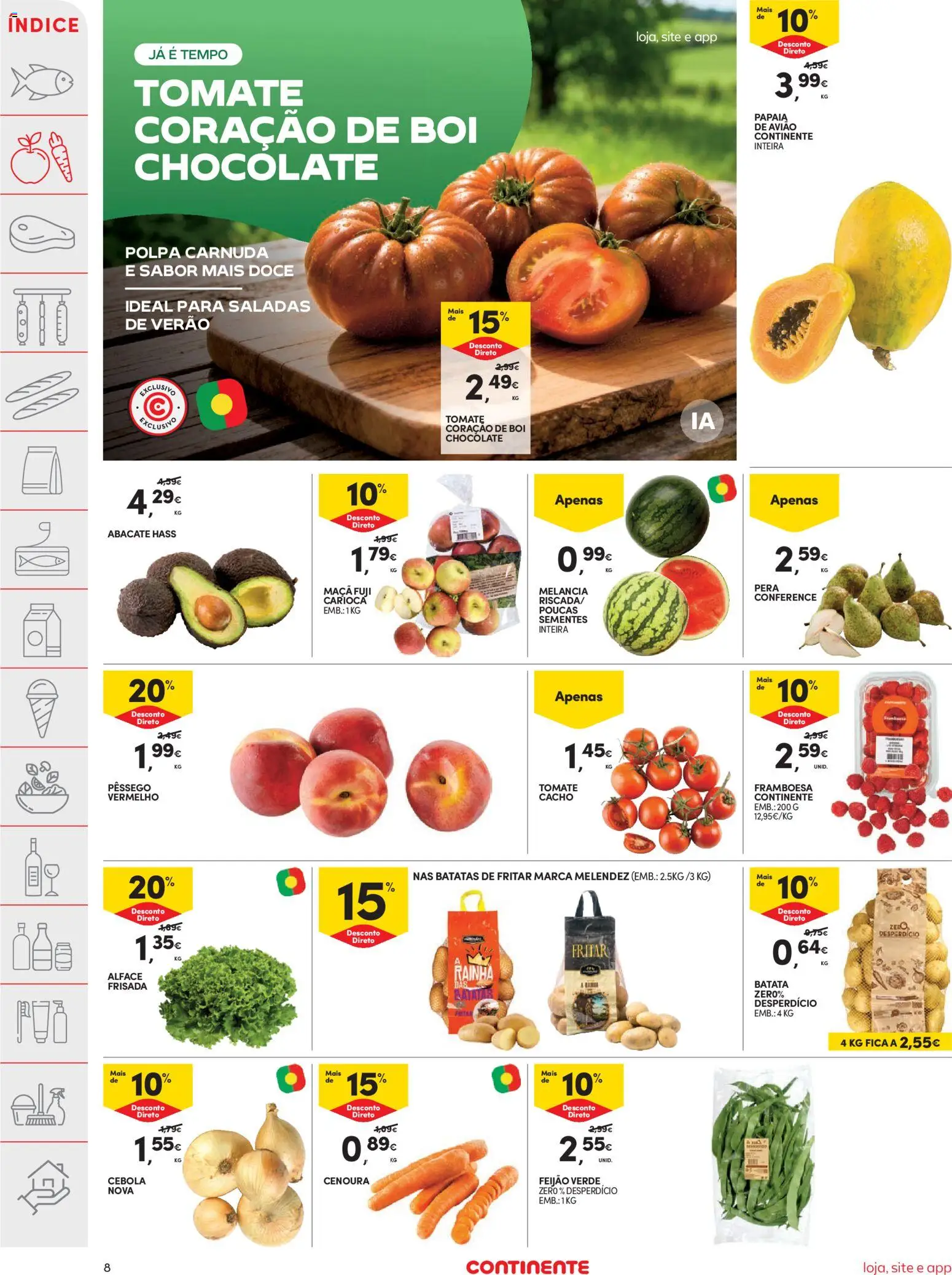Continente folheto │ válido de 18/08/2026 | Página: 8 | Produtos: Cebola, Saladas, Melancia, Alface