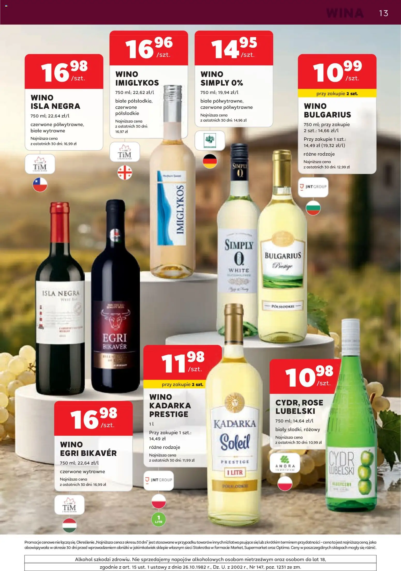 Stokrotka gazetka - Oferta alkoholowa od 11.06.2026 | Strona: 13 | Produkty: Cydr, Wino Kadarka, Wino, Alkohol