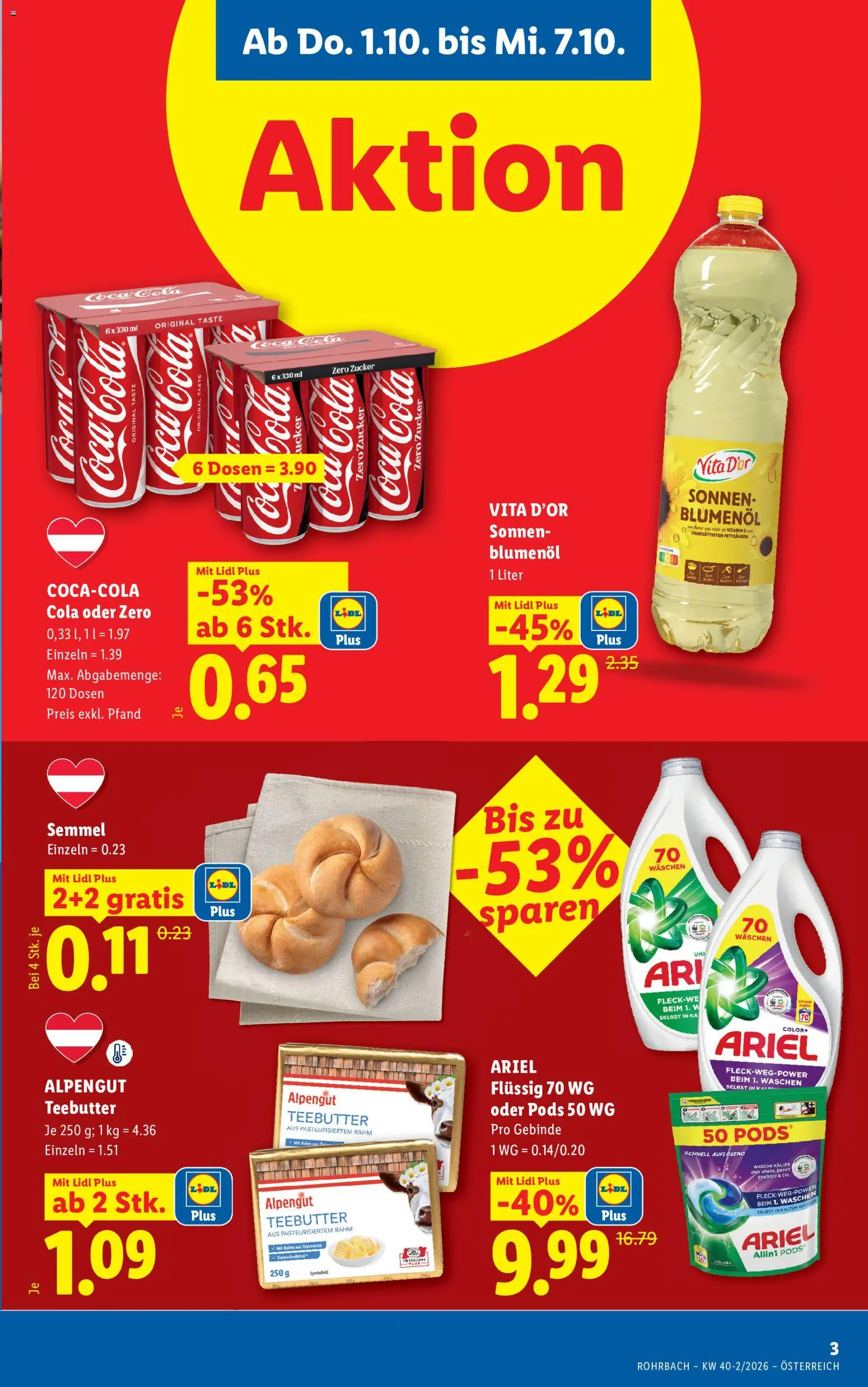 Lidl Jeden Tag deine günstigen Preise. gültig ab 01.10.2026 | Seite: 3 | Produkte: Wasser, Zucker, Butter