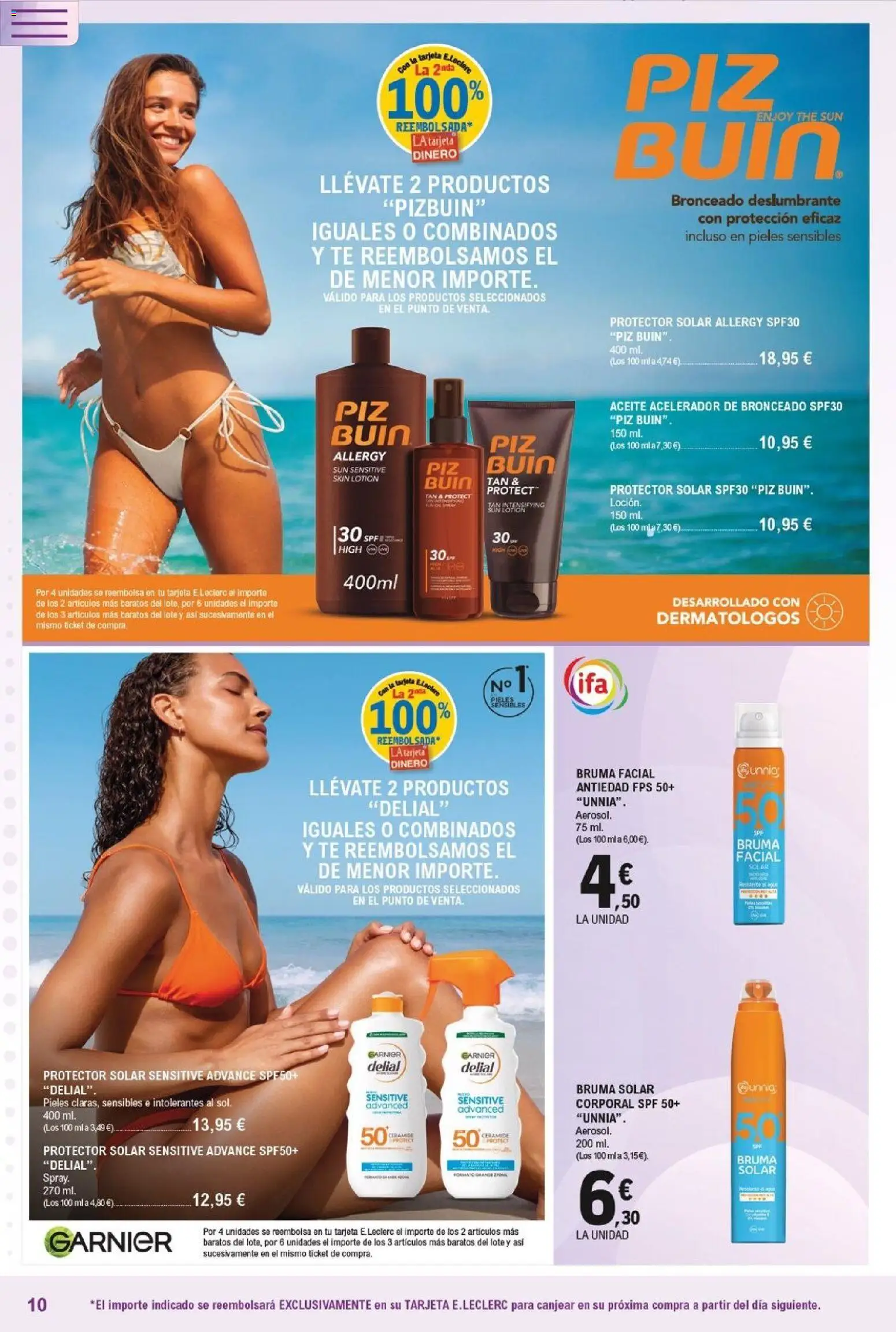 E.Leclerc Resalta tu belleza │ válido desde el 13.05.2026 | Página: 10 | Productos: Protector solar, Aceite, Té