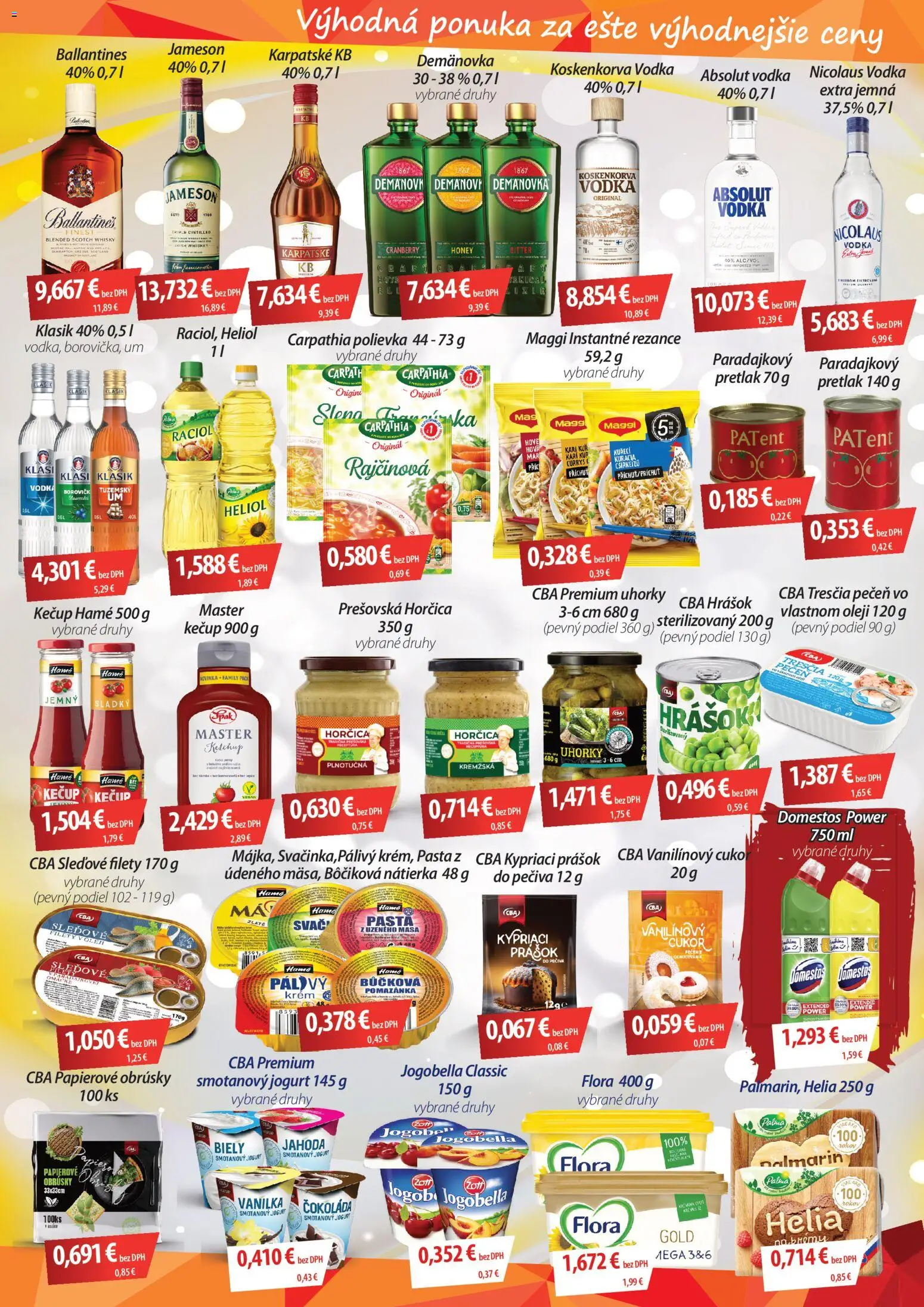 Nové CBA Verex akcie – leták je platný od 05.03.2026 | Strana: 3 | Produkty: Vodka, Domestos, Nicolaus vodka, Ballantines