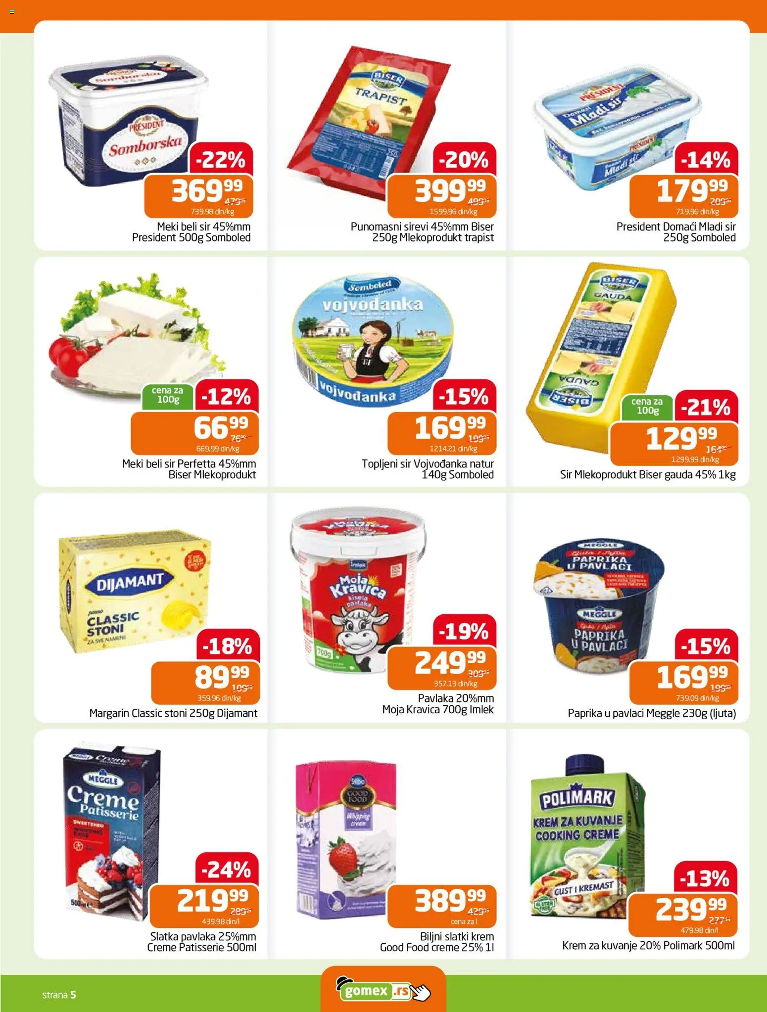 Gomex katalog - važi od 27.05.2026 | Strana: 5 | Proizvode: Slatka pavlaka, Moja kravica, Topljeni sir, Pavlaka