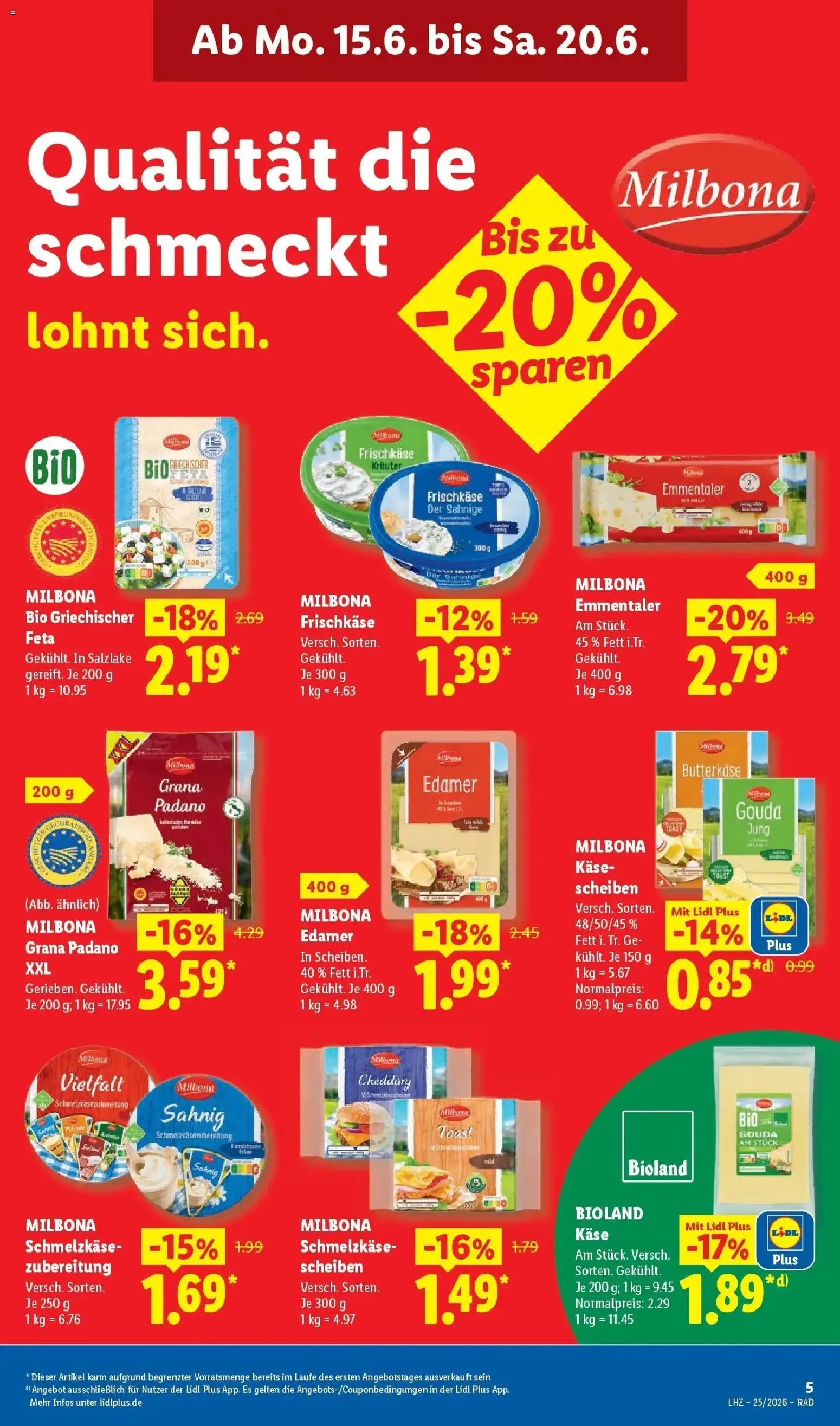 Lidl Prospekt Senftenberg – gültig ab 15.06.2026 | Seite: 17 | Produkte: Feta, Toast, Gouda, Frischkase