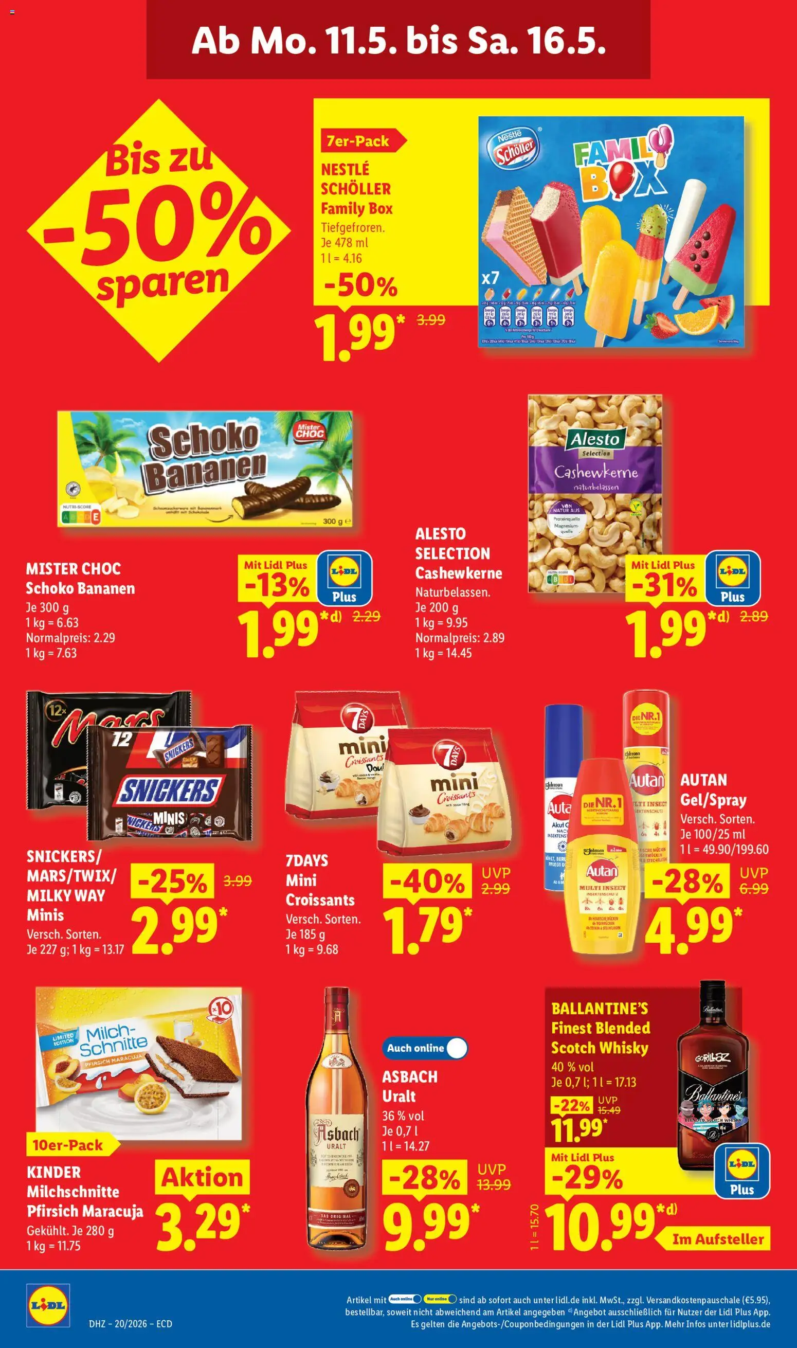 Lidl Prospekt – gültig ab 11.05.2026 | Seite: 18 | Produkte: Whisky, Milch, Snickers, Pfirsich