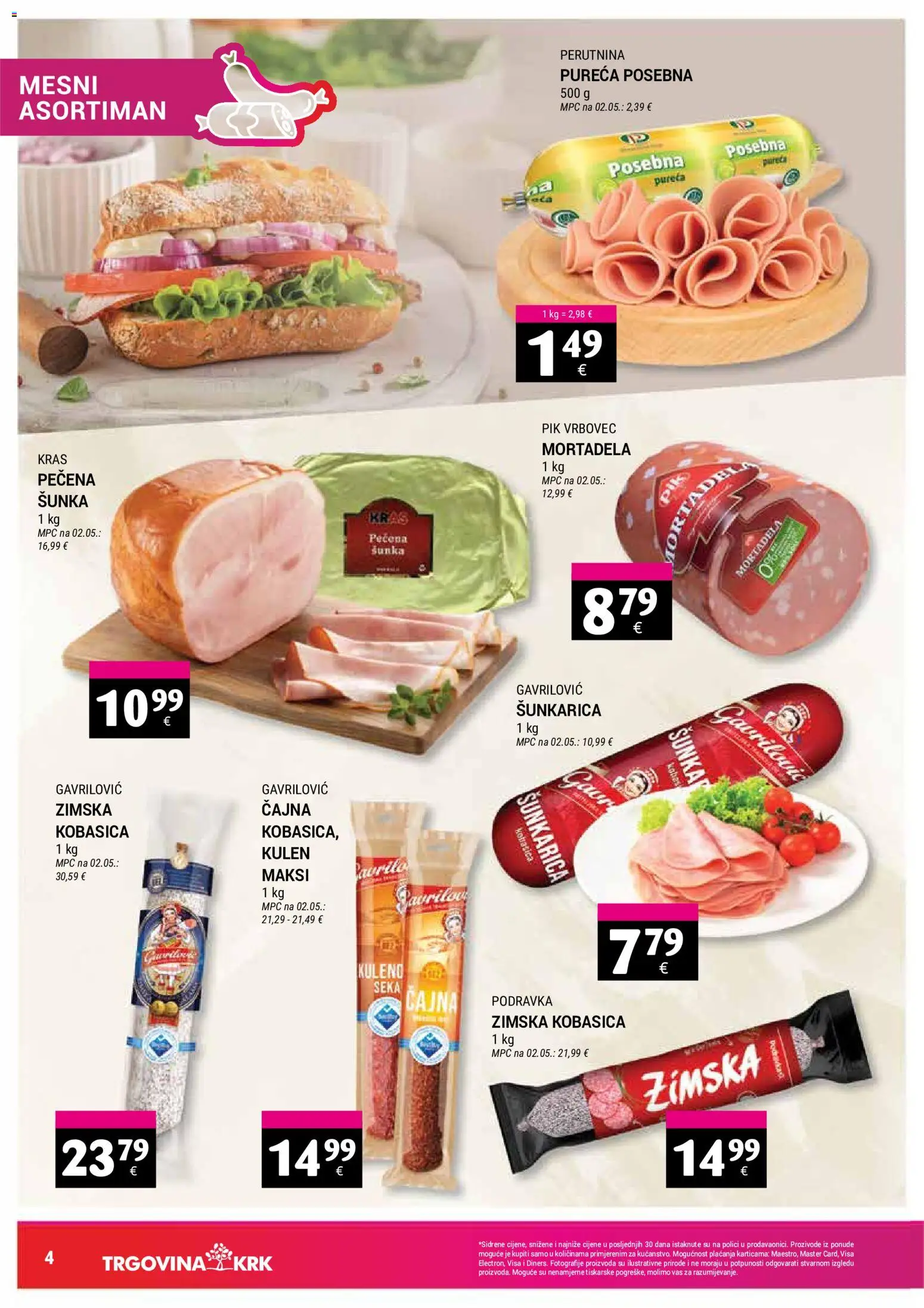 Trgovina Krk katalog | vrijedi od 02.05.2026 | Stranica: 4 | Proizvodi: Šunka, Podravka, Kobasica, Pik Vrbovec