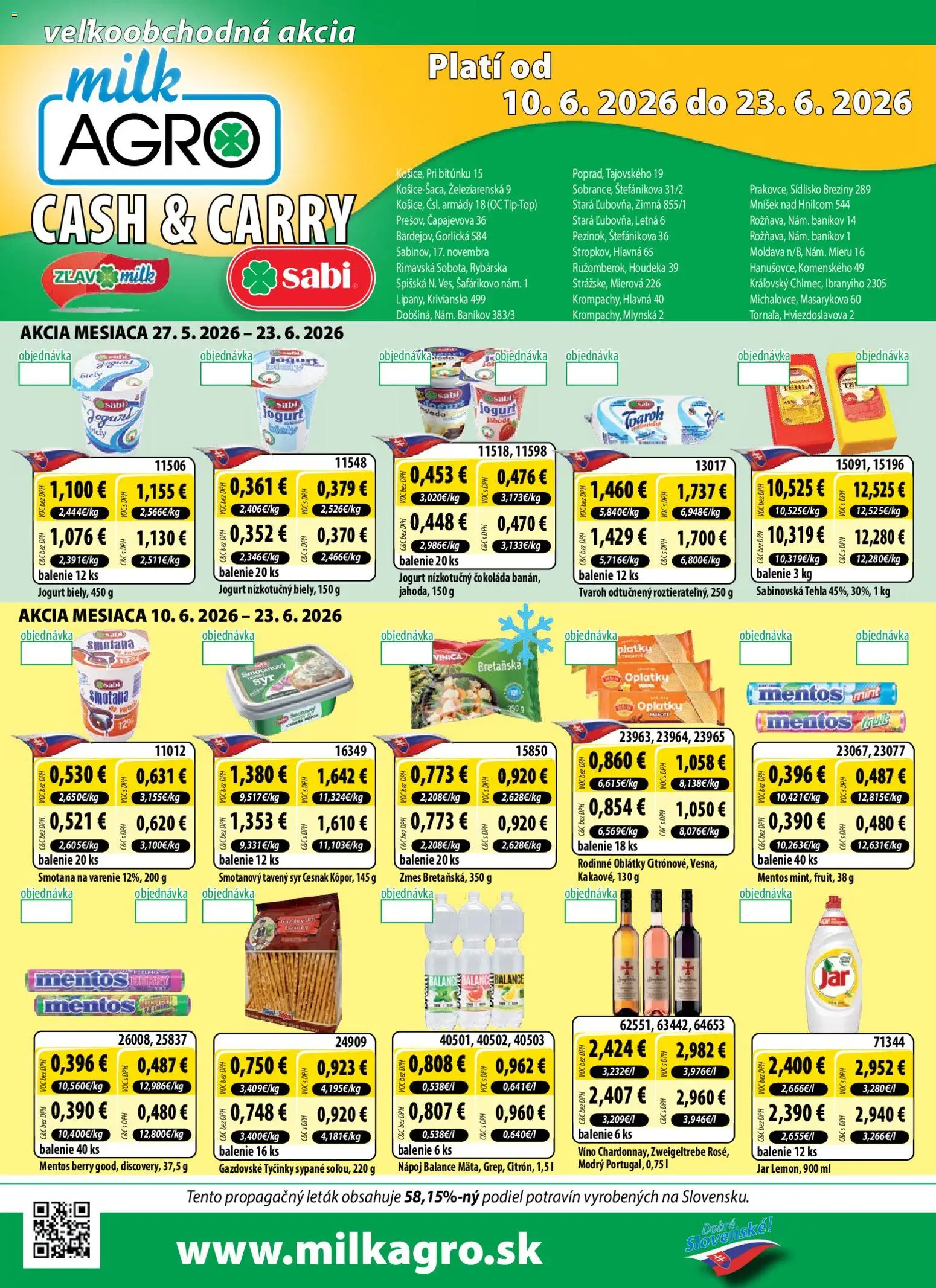 Nové Milk Agro akcie – leták je platný od 10.06.2026 | Strana: 1 | Produkty: Syr, Víno, Čokoláda, Tvaroh