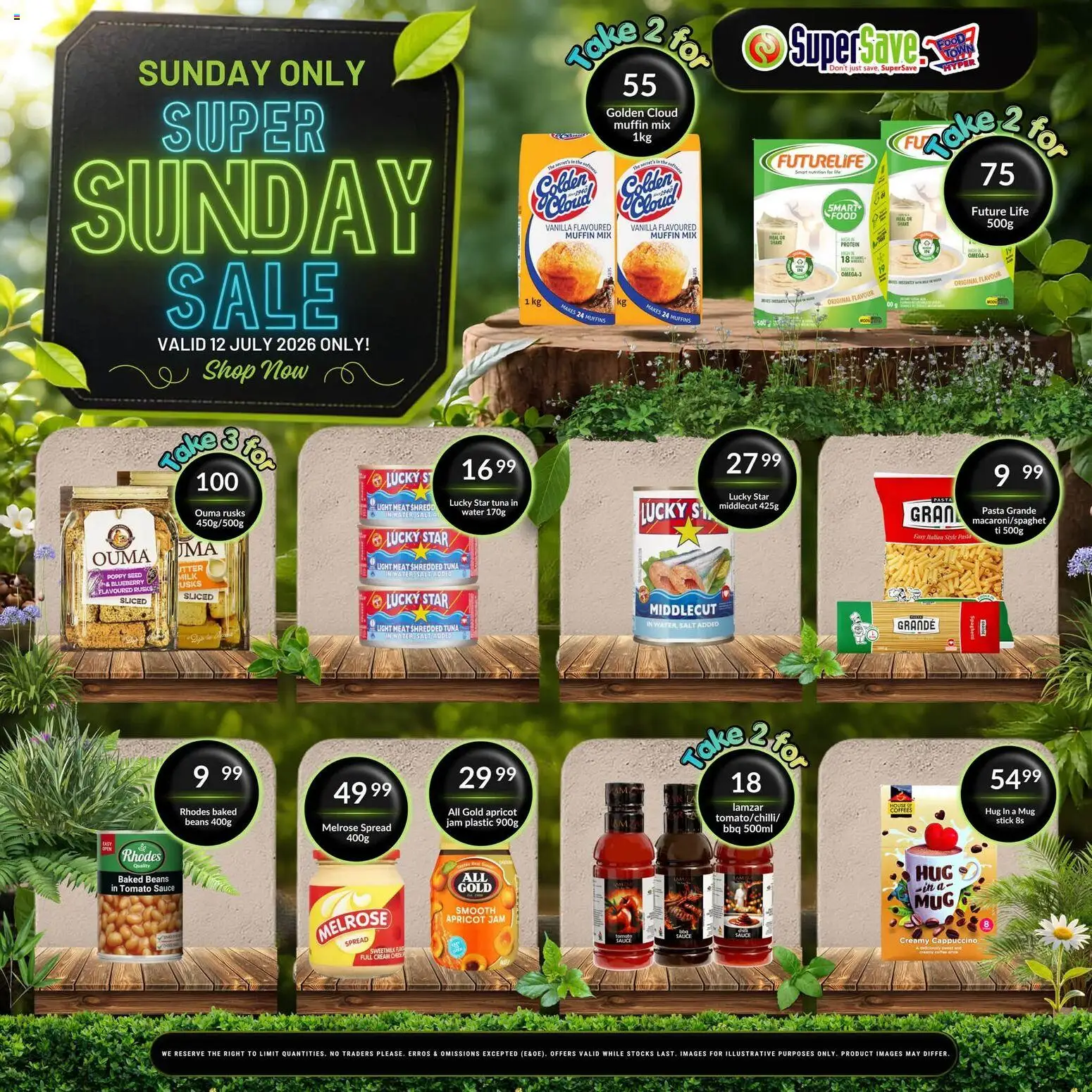 New Super Save catalogue – valid from 12/07/2026 | Page: 2 | Products: Muffins, Beans, Pasta, Salt
