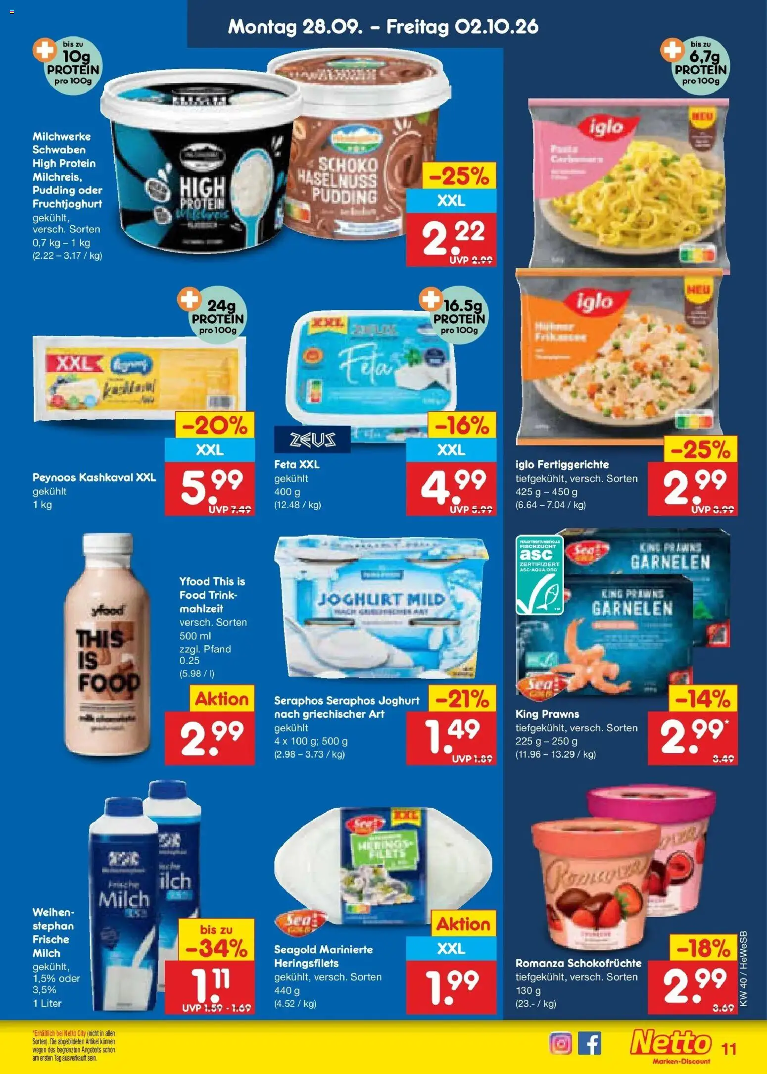 Netto Marken-Discount Prospekt Hamburg – gültig ab 28.09.2026 | Seite: 15 | Produkte: Feta, Joghurt, Garnelen, YFood