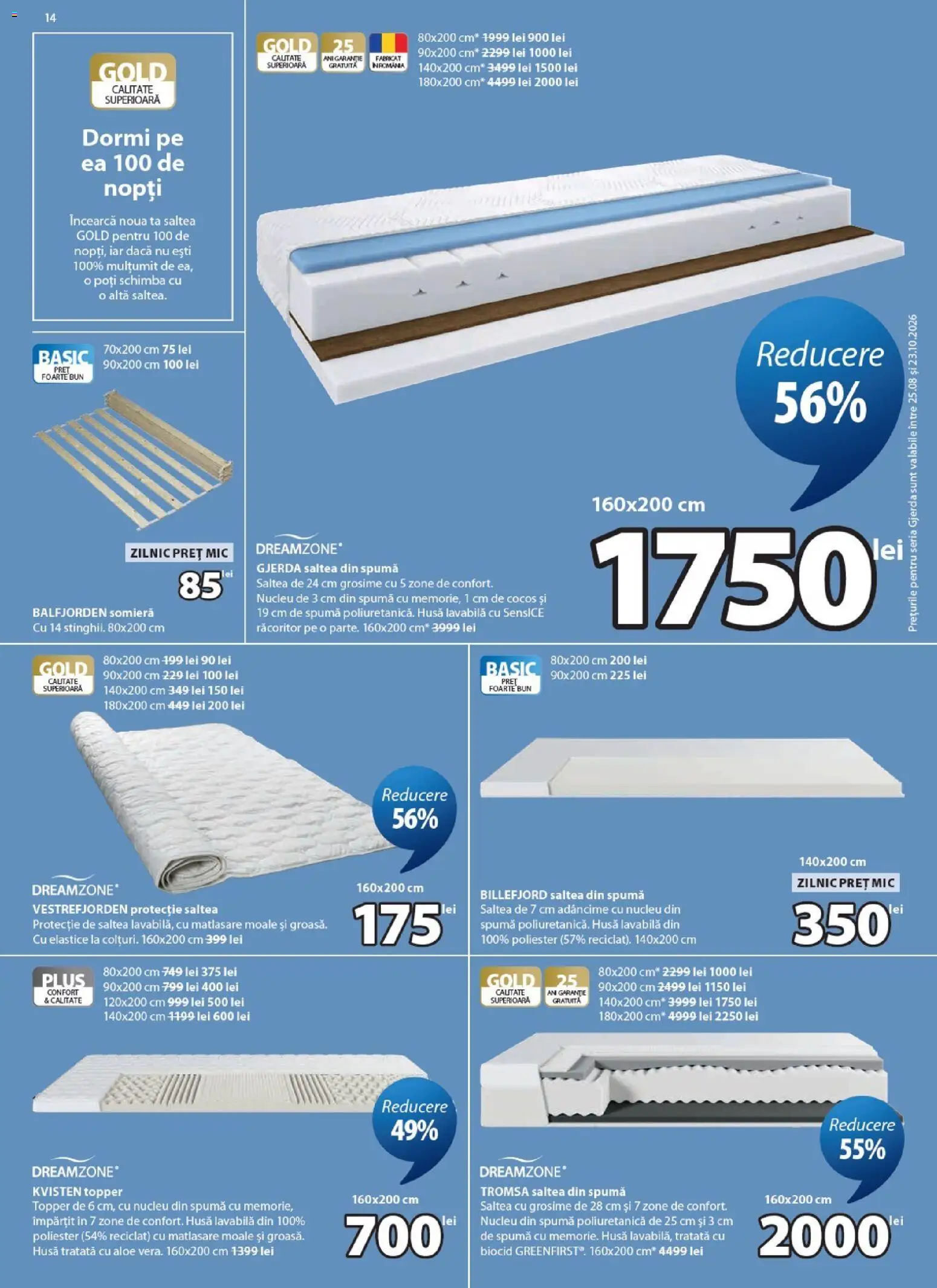 Noul catalog JYSK – valabil de la 25.08.2026 | Pagină: 14 | Produse: Saltea, Topper, Lavabila, Plus