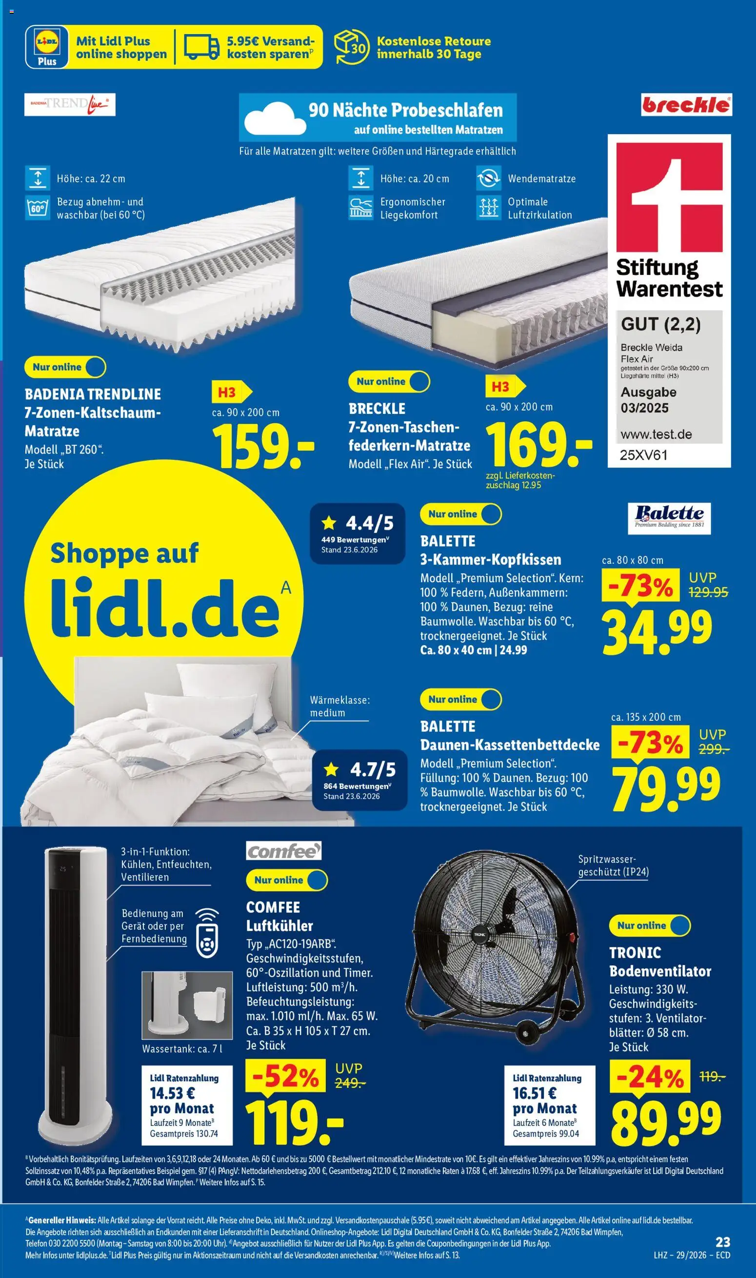 Lidl Prospekt – gültig ab 13.07.2026 | Seite: 21 | Produkte: Ventilator, Matratze, Bad, Telefon