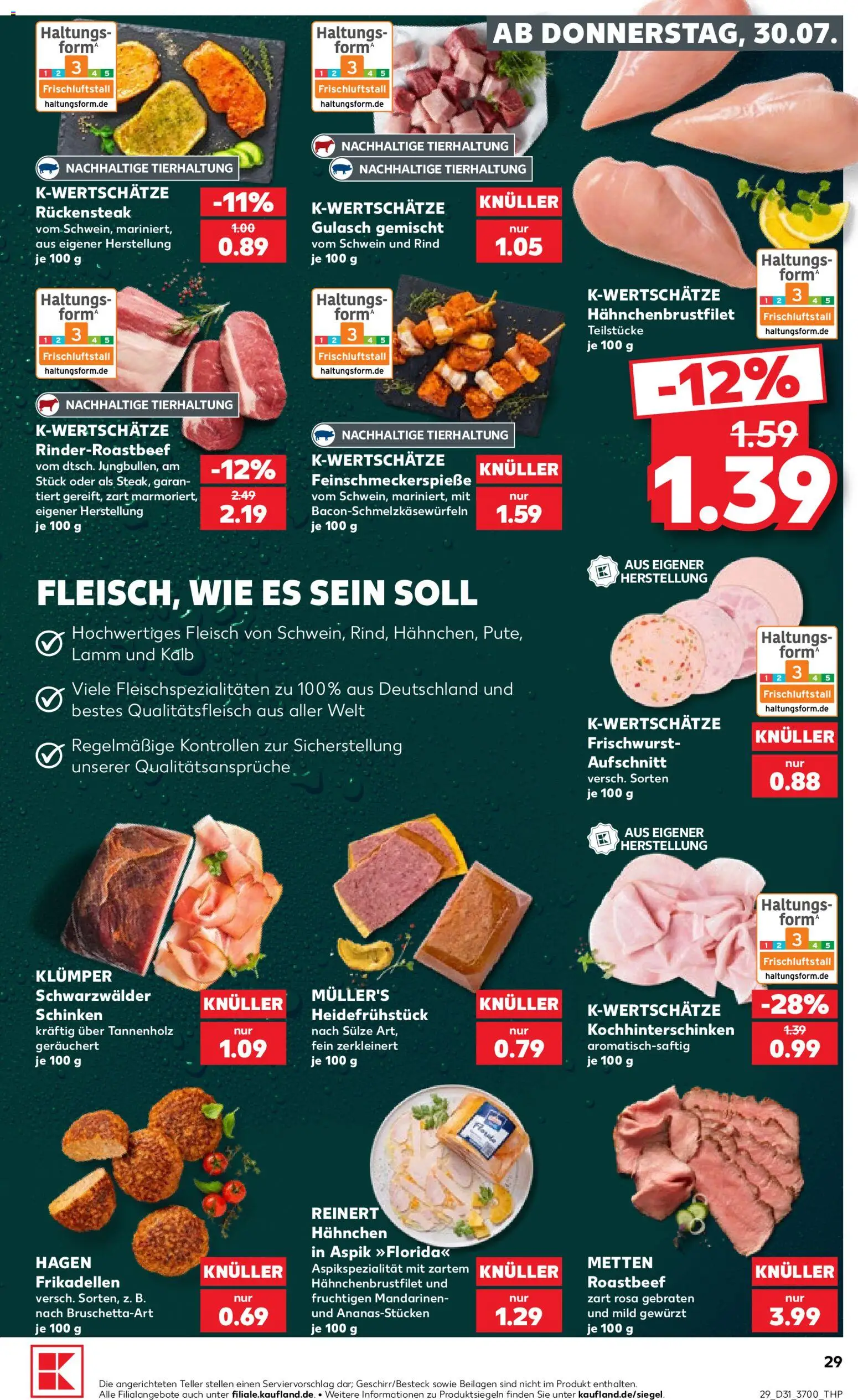 Kaufland Prospekt Rostock – gültig ab 30.07.2026 | Seite: 29 | Produkte: Hahnchen, Roastbeef, Gulasch, Schinken