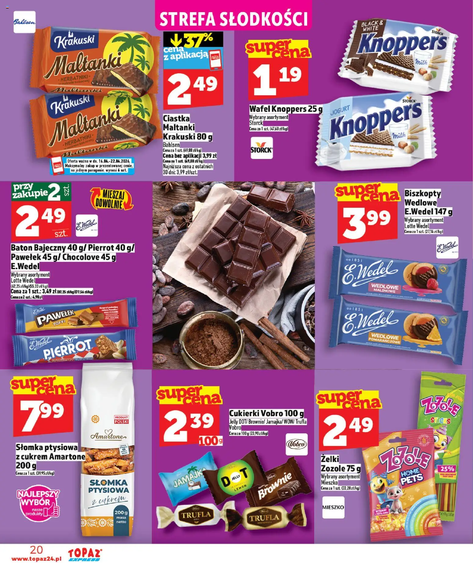 Topaz gazetka - Express od 16.04.2026 | Strona: 20 | Produkty: Baton, Żelki, Brownie, Ciastka