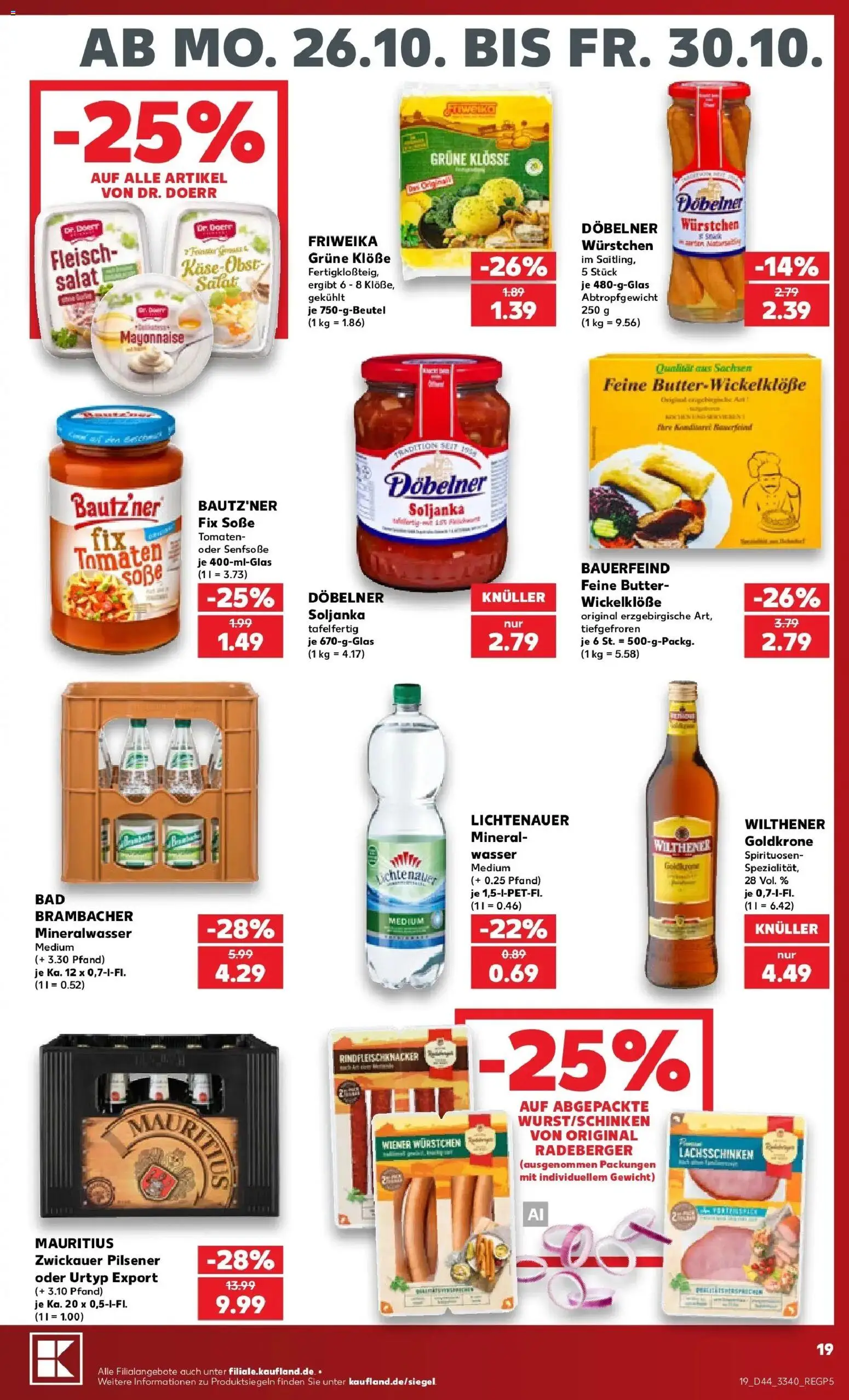 Prospekt Kaufland ab 26.10.2026 » Angebote Online zum Blättern | Seite: 19 | Produkte: Wiener wurstchen, Wilthener, Butter, Soße
