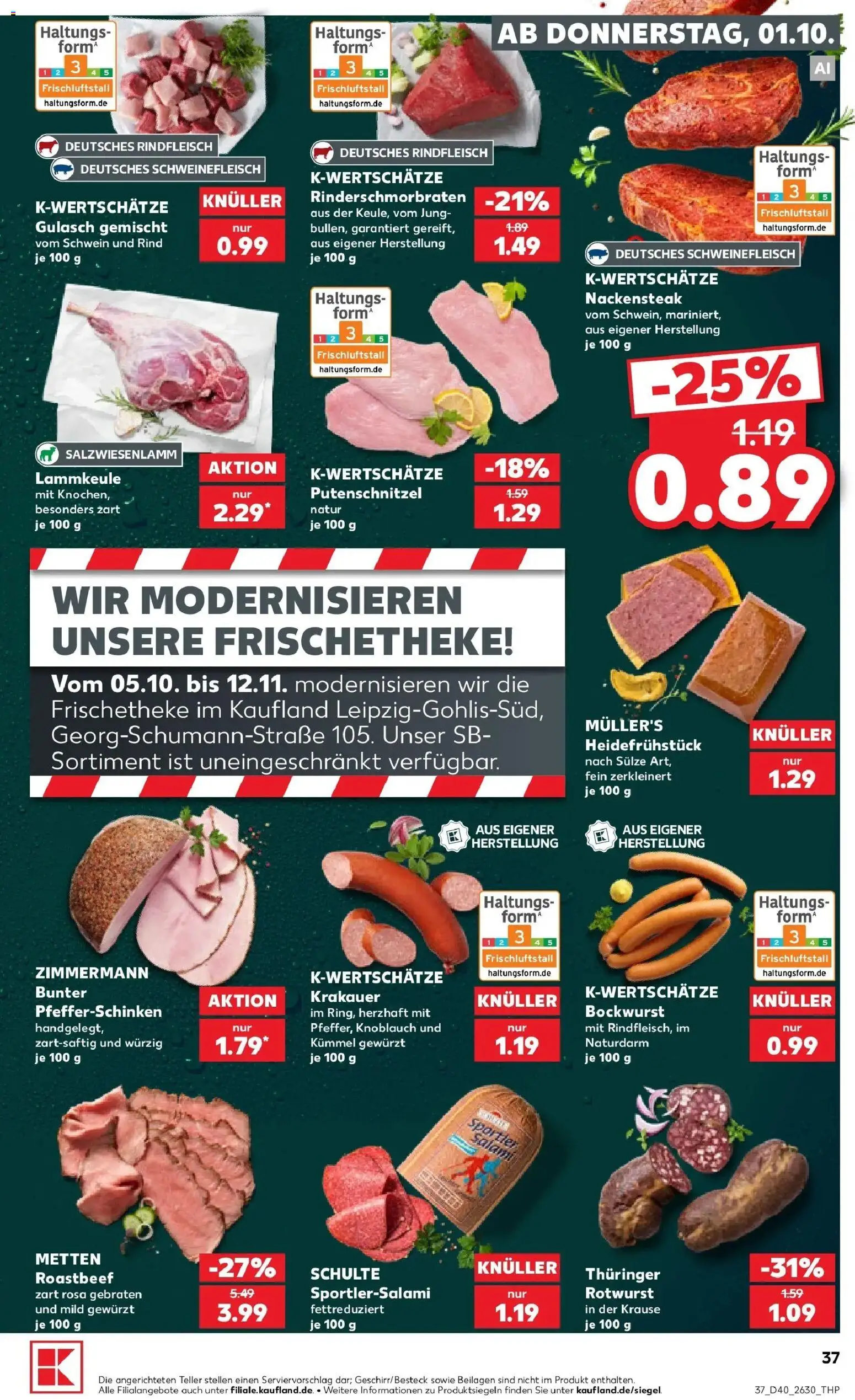 Prospekt Kaufland ab 01.10.2026 » Angebote Online zum Blättern | Seite: 37 | Produkte: Roastbeef, Putenschnitzel, Salami, Schweinefleisch