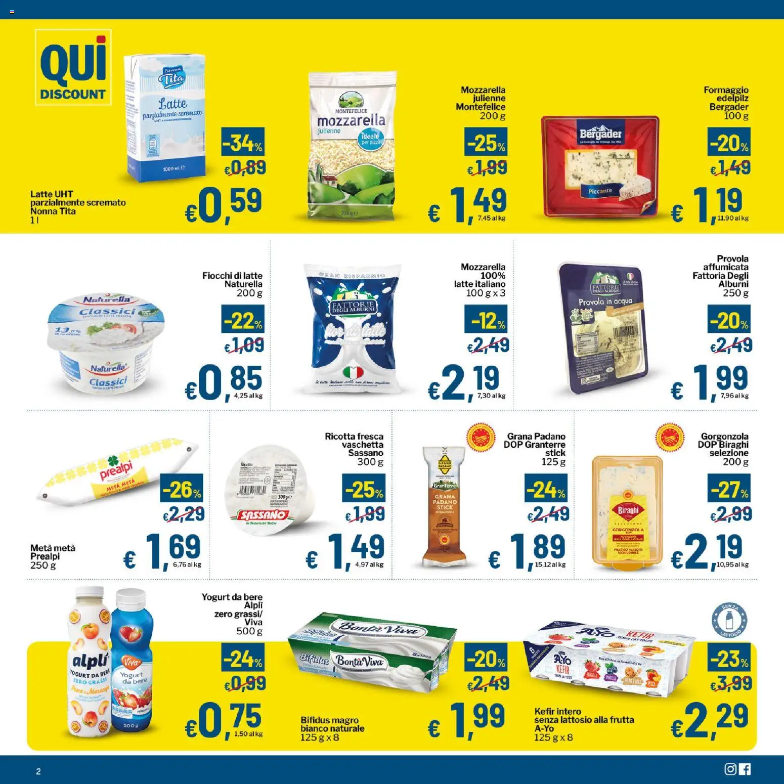 Volantino Qui Discount del 11/08/2026 | Pagina: 2 | Prodotti: Fiocchi, Latte, Ricotta, Senza lattosio