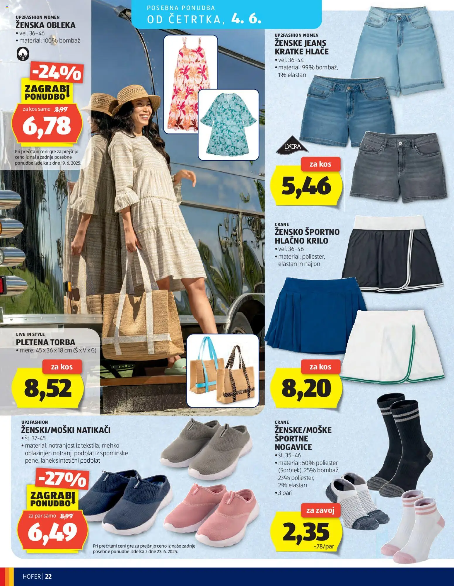 Novi Hofer katalog ponudbe – veljaven od 27.05.2026 | Stran: 22 | Izdelki: Kos, Kratke hlace, Nogavice, Obleka