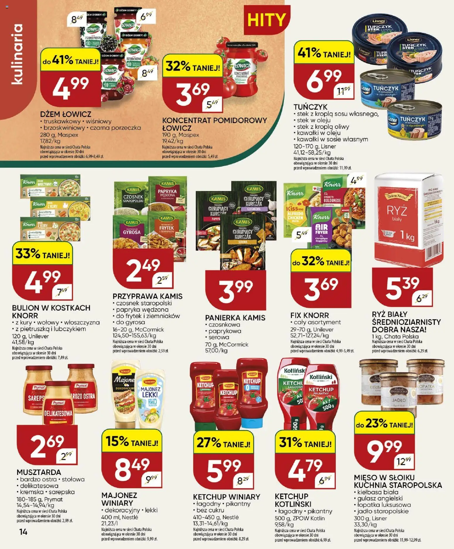 Chata Polska gazetka od 18.06.2026 | Strona: 14 | Produkty: Kiełbasa, Czosnek, Gulasz angielski, Dżem