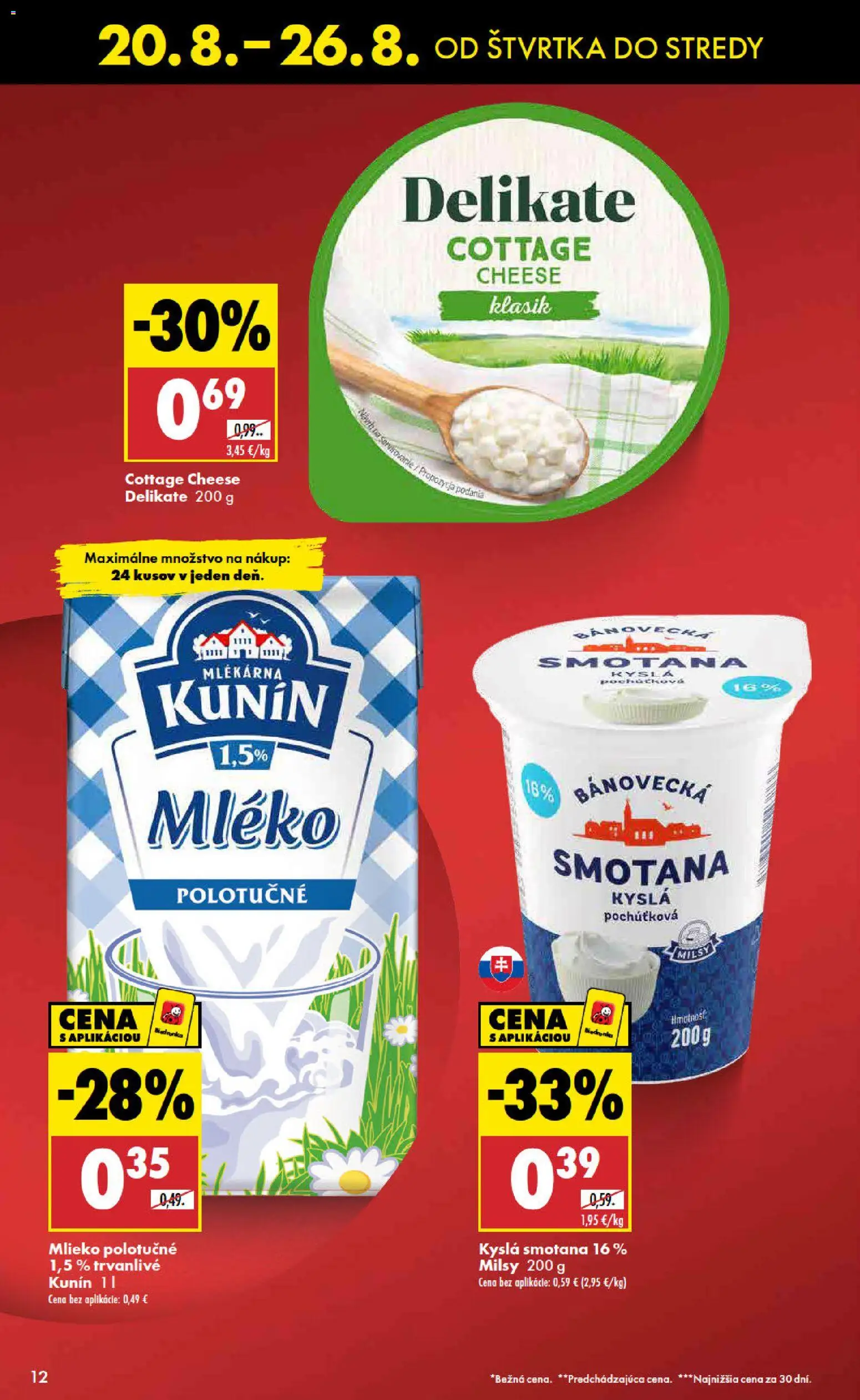 Nové Biedronka akcie – leták je platný od 20.08.2026 | Strana: 12 | Produkty: Mlieko, Cottage cheese, Kyslá smotana, Mlieko polotučné