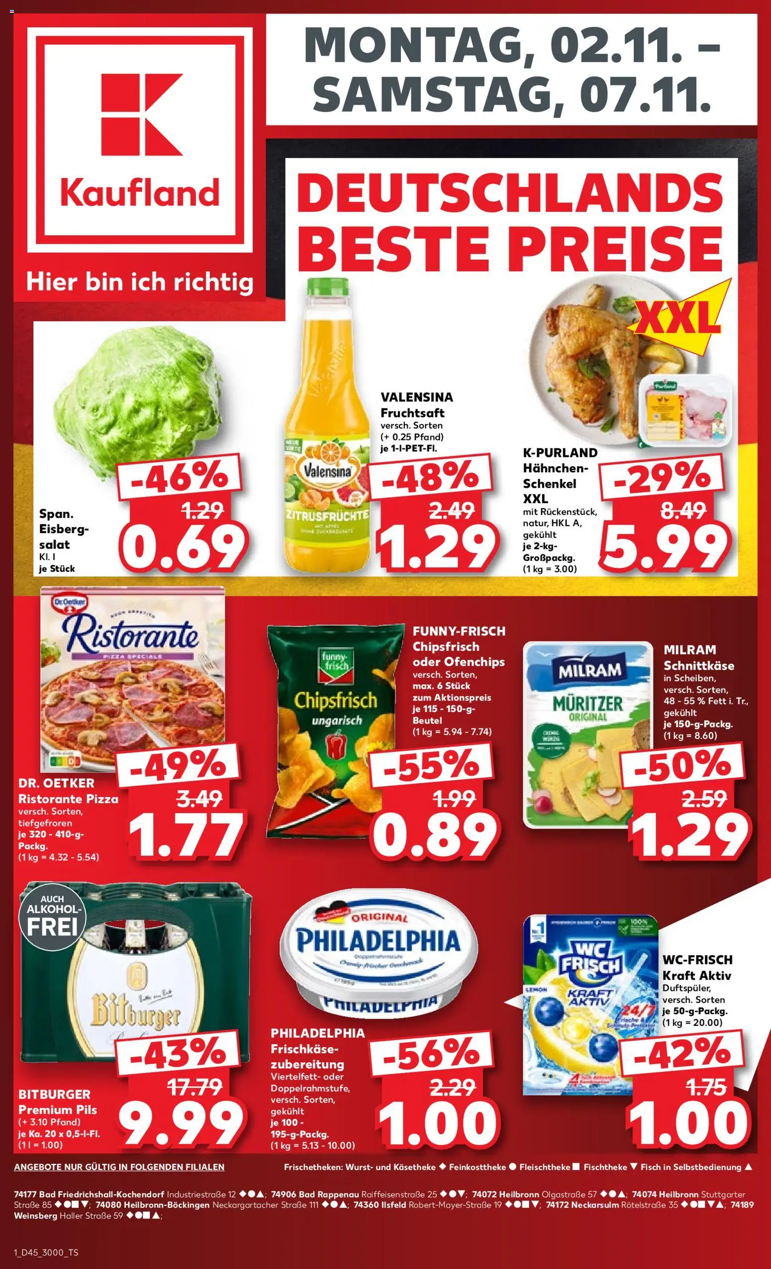 Kaufland Německo leták od 02.11.2026 | Strana: 1 | Produkty: Pizza, Salát, Philadelphia, Alkohol