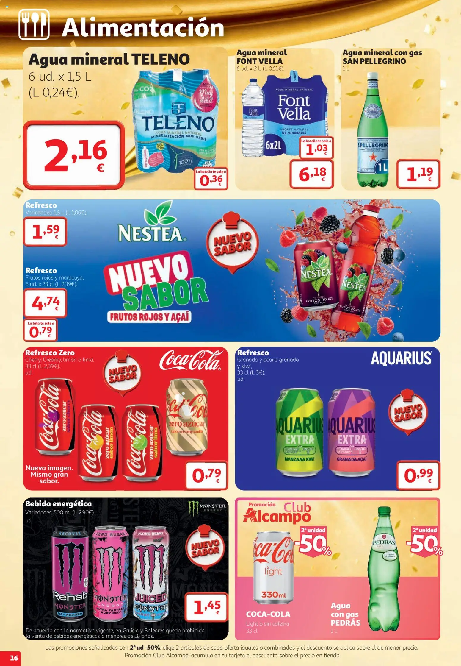 Alcampo HG Nacional │ válido desde el 22/10/2026 | Página: 16 | Productos: Bebida energética, Bebidas, Azúcar, Agua mineral