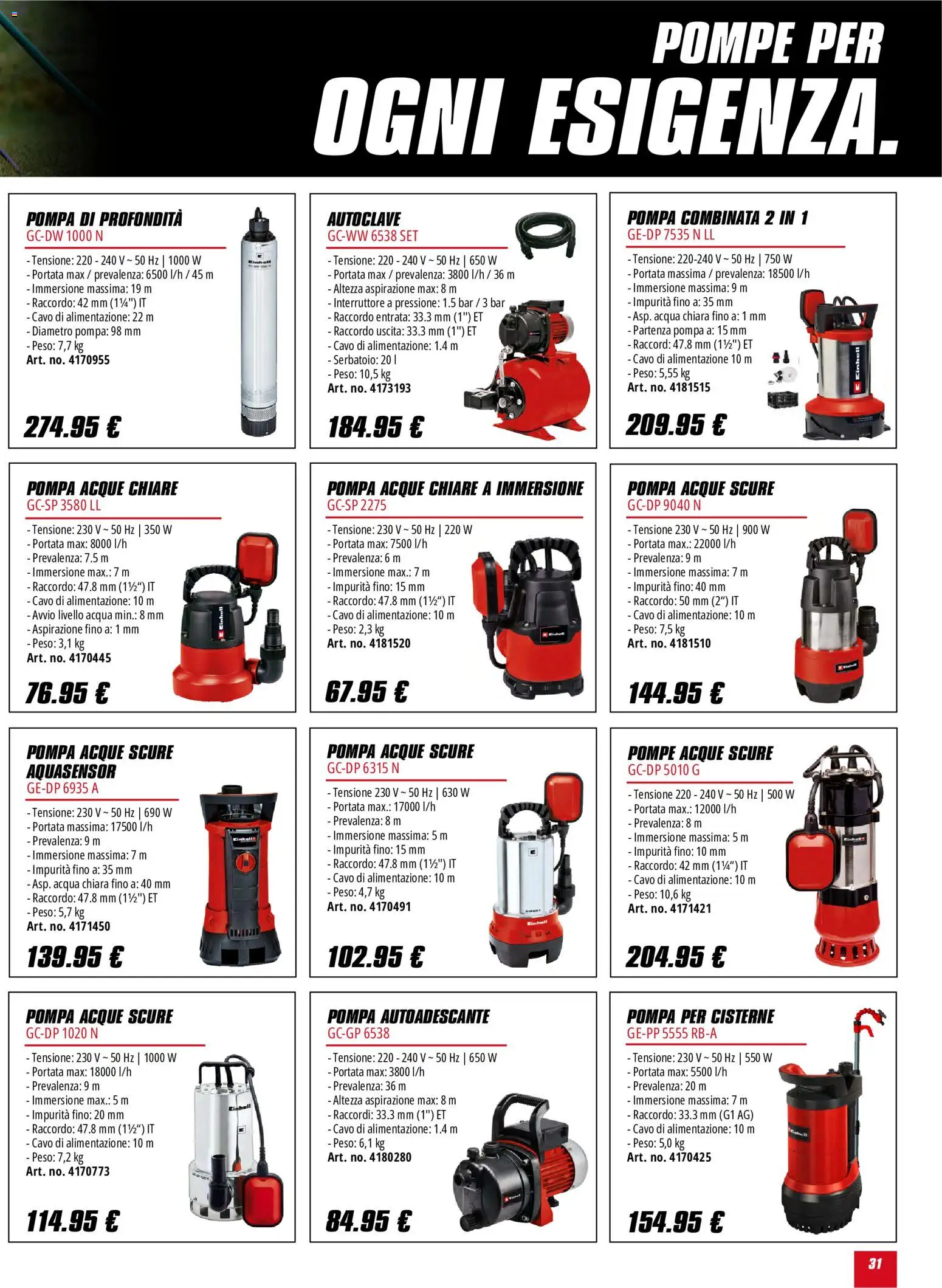 Volantino Einhell del 01/10/2026 | Pagina: 31 | Prodotti: Acqua, Cavo