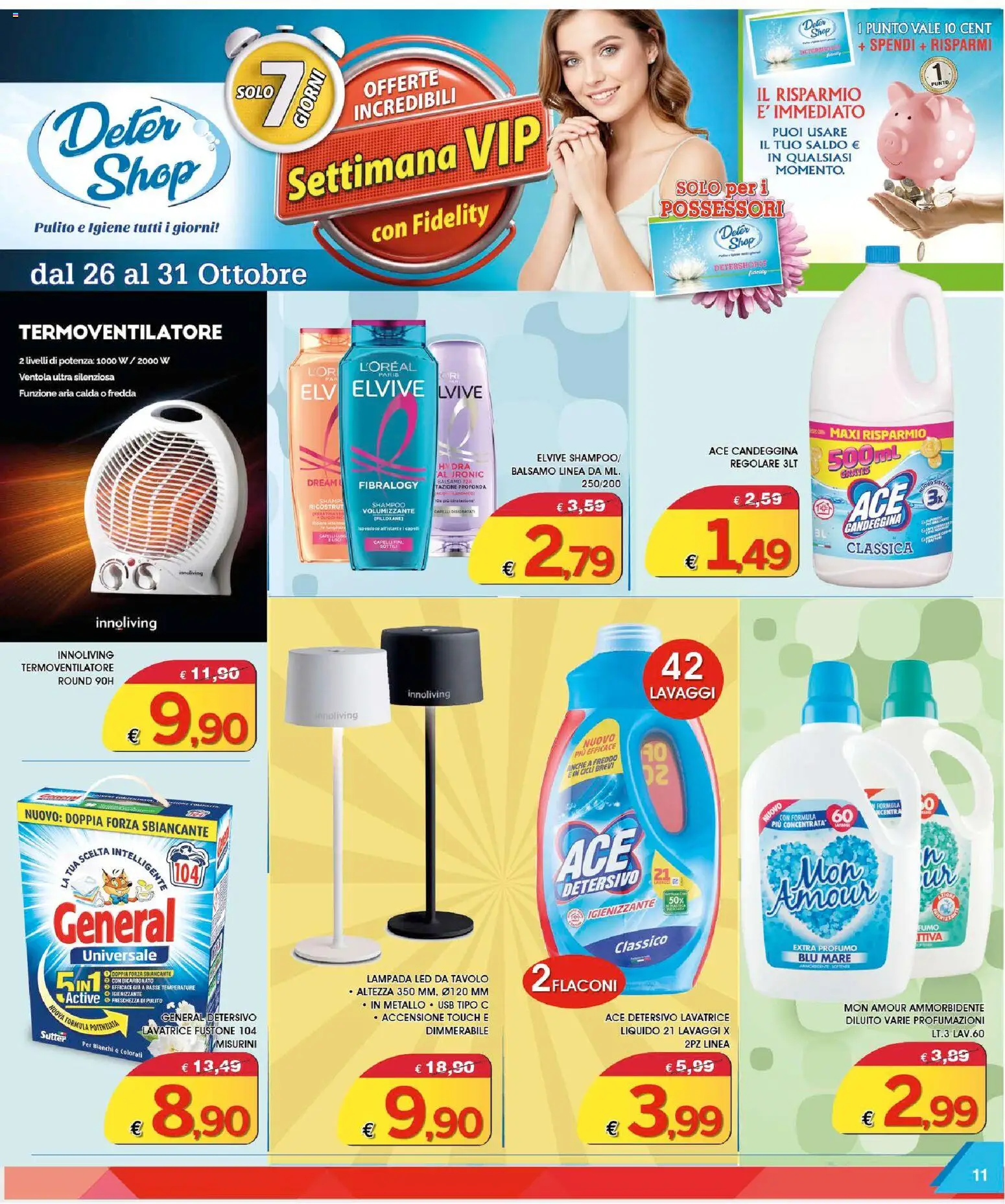 Volantino Deter Shop del 01/10/2026 | Pagina: 11 | Prodotti: Shampoo, Tavolo, Lampada, Profumo