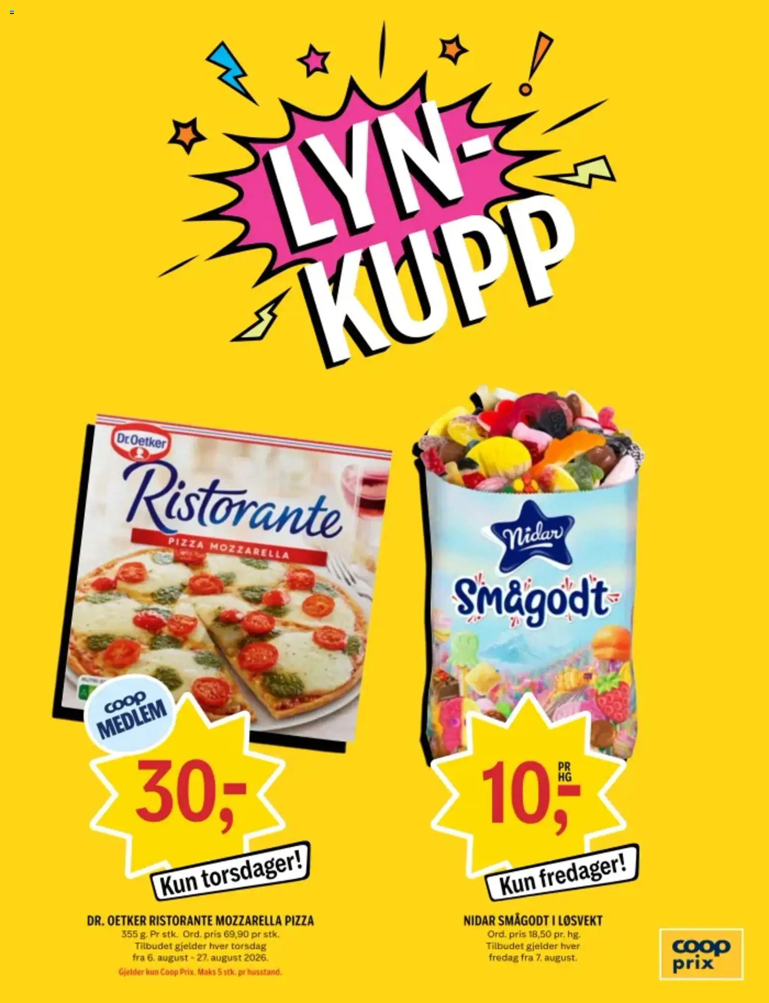 {H1} | Side: 1 | Produkter: Pizza, Smågodt, Mozzarella