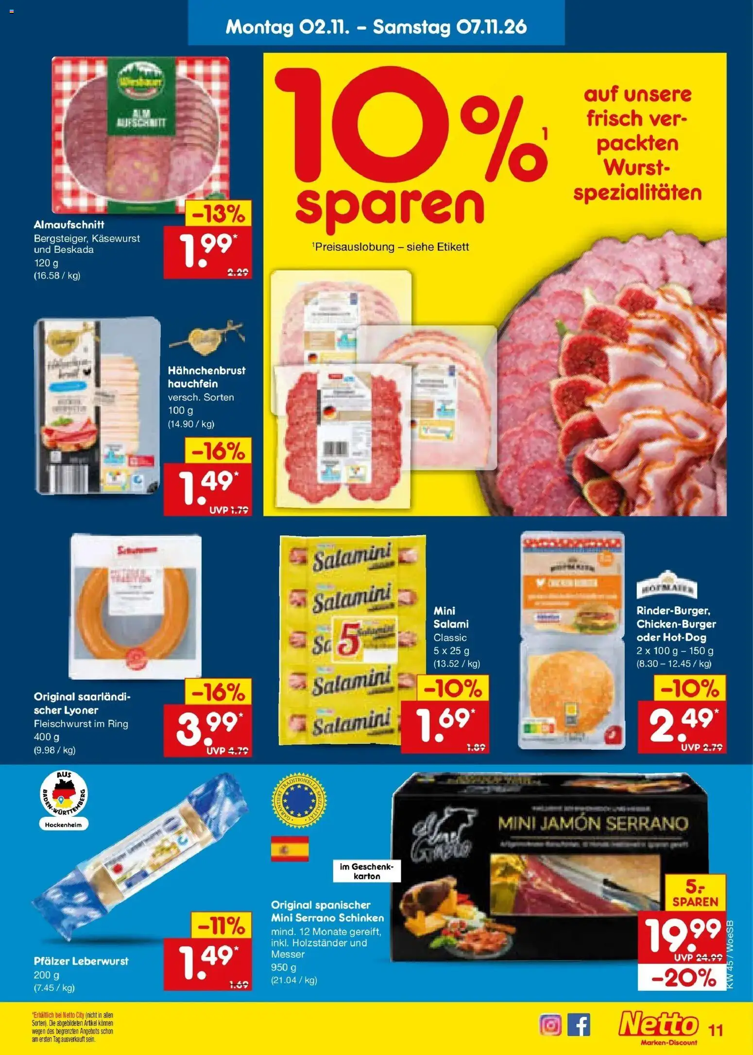 Netto Marken-Discount Prospekt Gemmingen – gültig ab 02.11.2026 | Seite: 17 | Produkte: Wurst, Salami, Serrano schinken, Hahnchenbrust