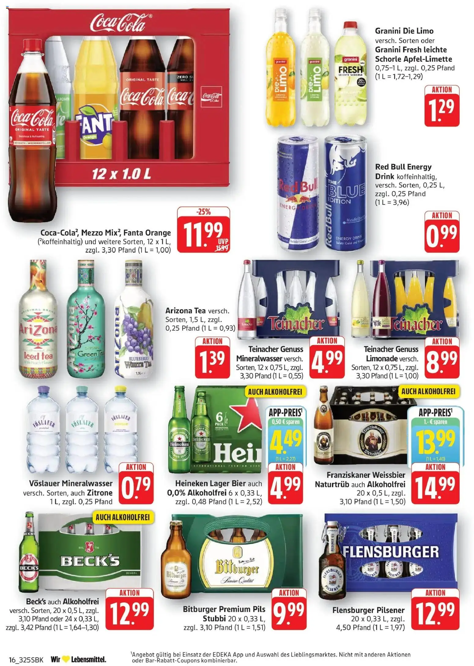 Edeka Prospekt Walldorf (ab 10.08.2026) » Angebote Online | Seite: 16 | Produkte: Red bull, Weißbier, Mineralwasser, Granini die limo