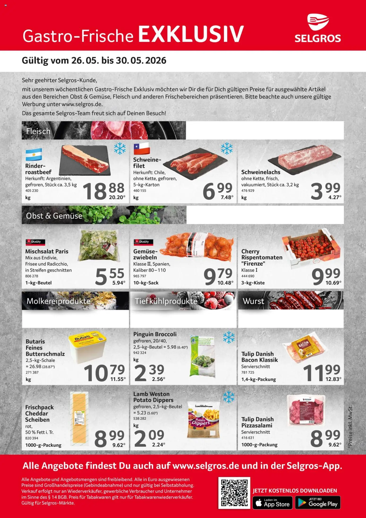 Selgros Gastro Angebote – gültig ab 26.05.2026 | Seite: 1 | Produkte: Roastbeef, Gemüse, Wurst, Fleisch
