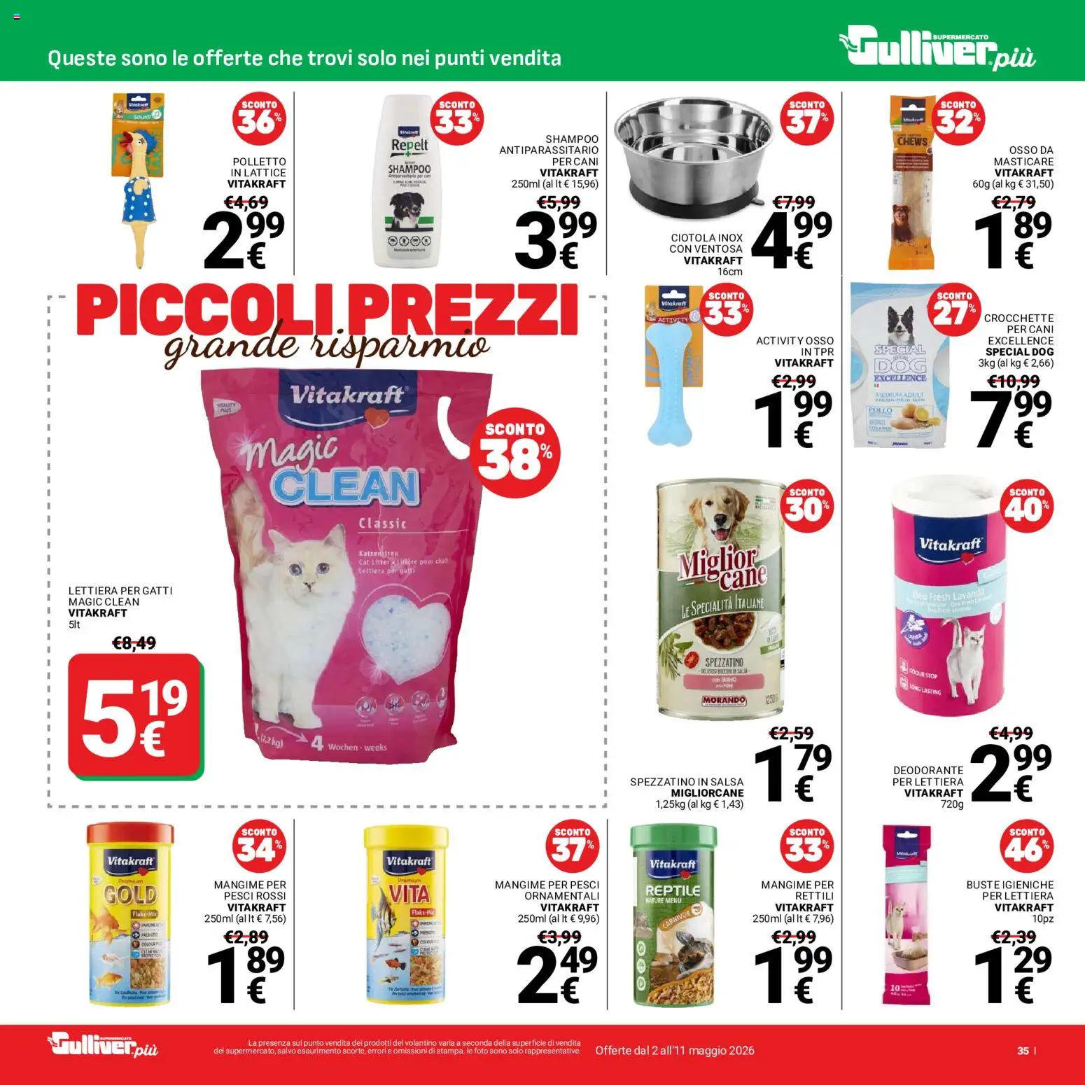 Volantino Gulliver del 02.05.2026 | Pagina: 35 | Prodotti: Shampoo, Pollo, Lavanda, Ciotola