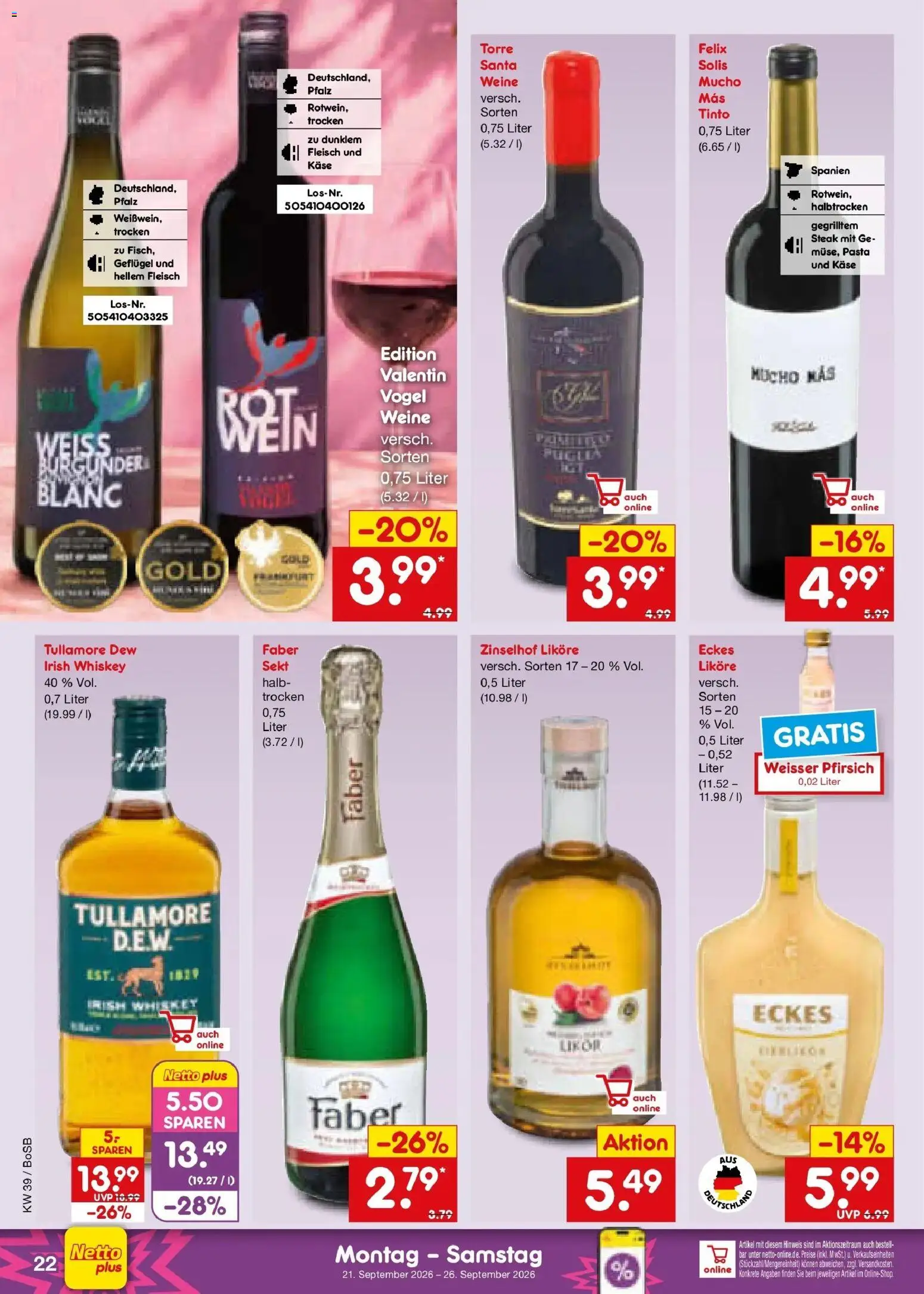 Netto Marken-Discount Prospekt Bochum – gültig ab 21.09.2026 | Seite: 30 | Produkte: Likör, Pfirsich, Pasta, Fleisch