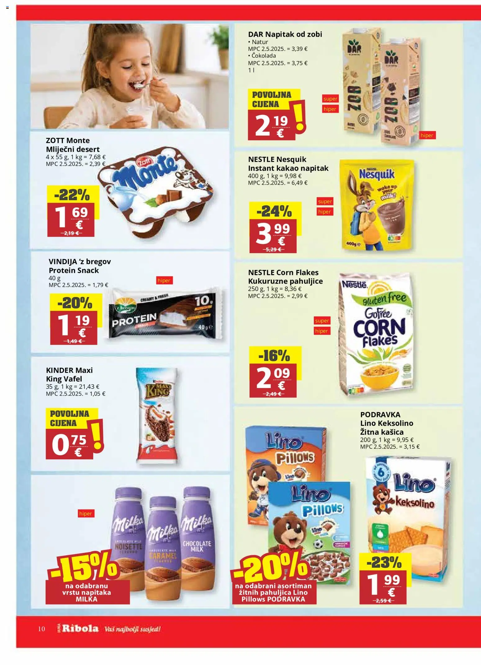 Ribola katalog | vrijedi od 10.06.2026 | Stranica: 10 | Proizvodi: Pahuljice, Nesquik, Milka, Kakao