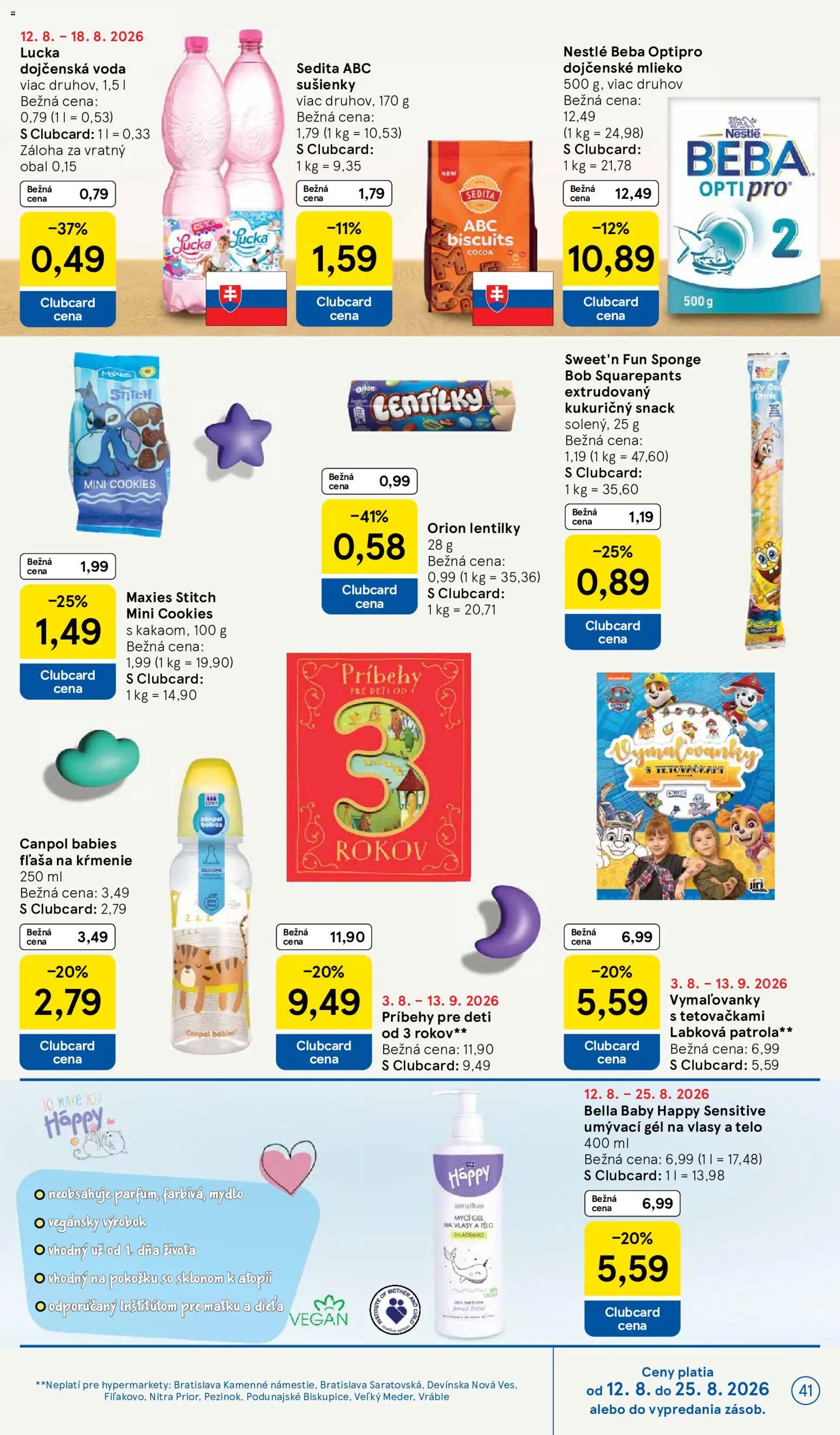 Nové Tesco akcie – leták je platný od 12.08.2026 | Strana: 41 | Produkty: Mlieko, Mydlo, Lucka, Dojčenské mlieko