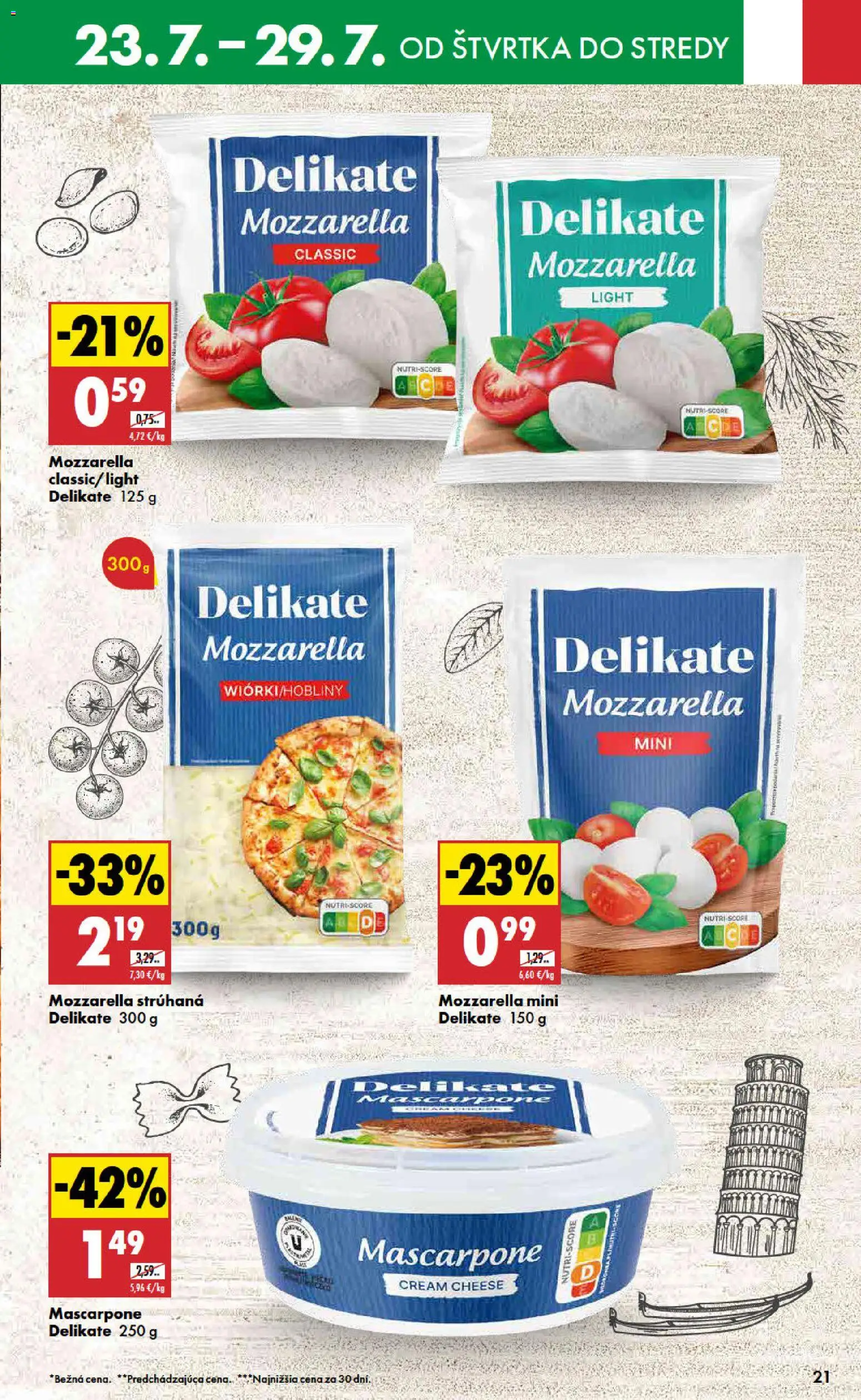 Nové Biedronka akcie – leták je platný od 23.07.2026 | Strana: 21 | Produkty: Mozzarella, Mascarpone