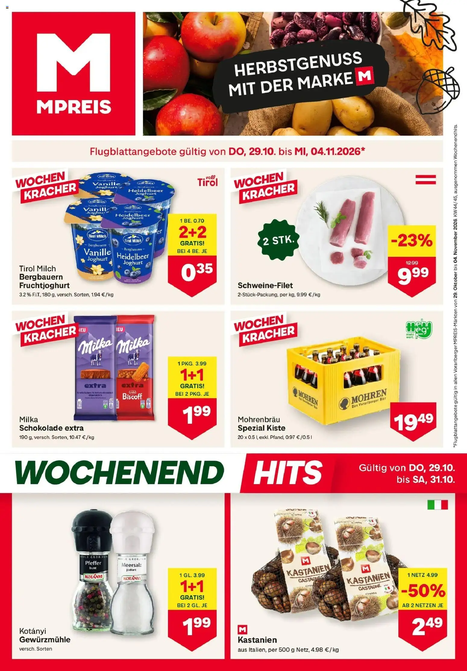 MPREIS St.Gallenkirch von 29.10.2026 - Aktuelle Angebote | Seite: 1 | Produkte: Pfeffer, Vanille, Joghurt, Schokolade