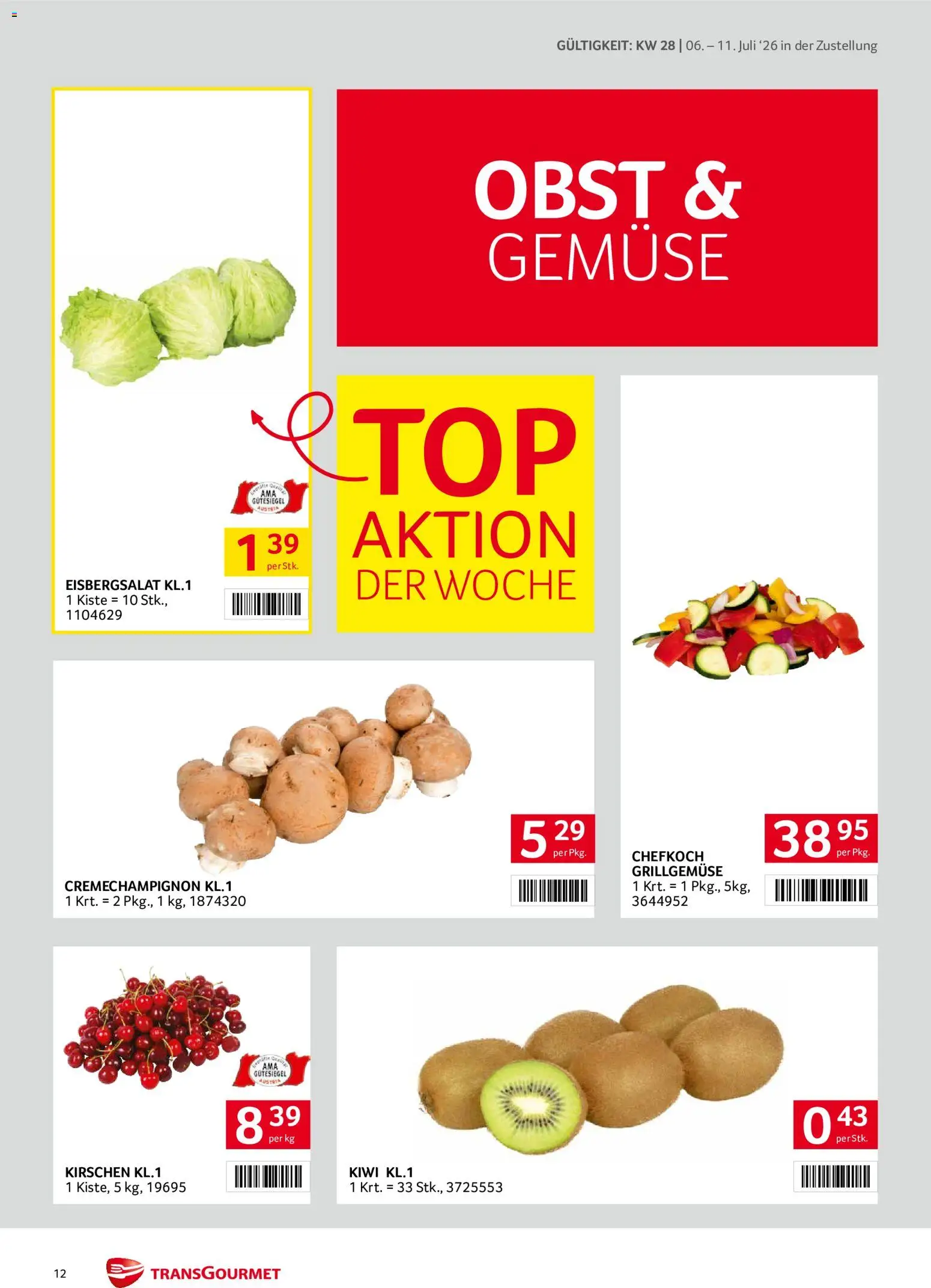 Transgourmet Zustellaktion gültig ab 06.07.2026 | Seite: 12 | Produkte: Kiwi, Gemüse, Obst