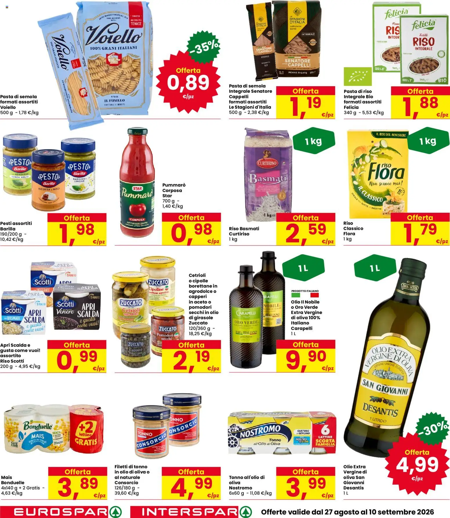 Volantino Interspar del 27/08/2026 | Pagina: 20 | Prodotti: Riso Basmati, Cetrioli, Pasta di semola, Semola