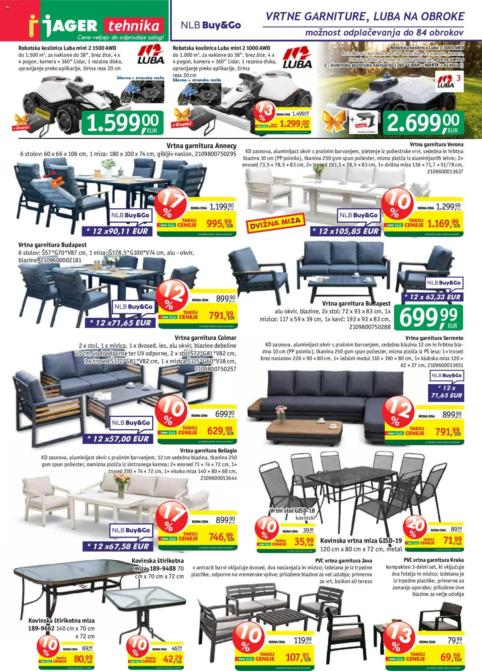 Novi Jager katalog ponudbe – veljaven od 03.06.2026 | Stran: 9 | Izdelki: Vrtna garnitura, Okvir, Kosilnica, Blazina