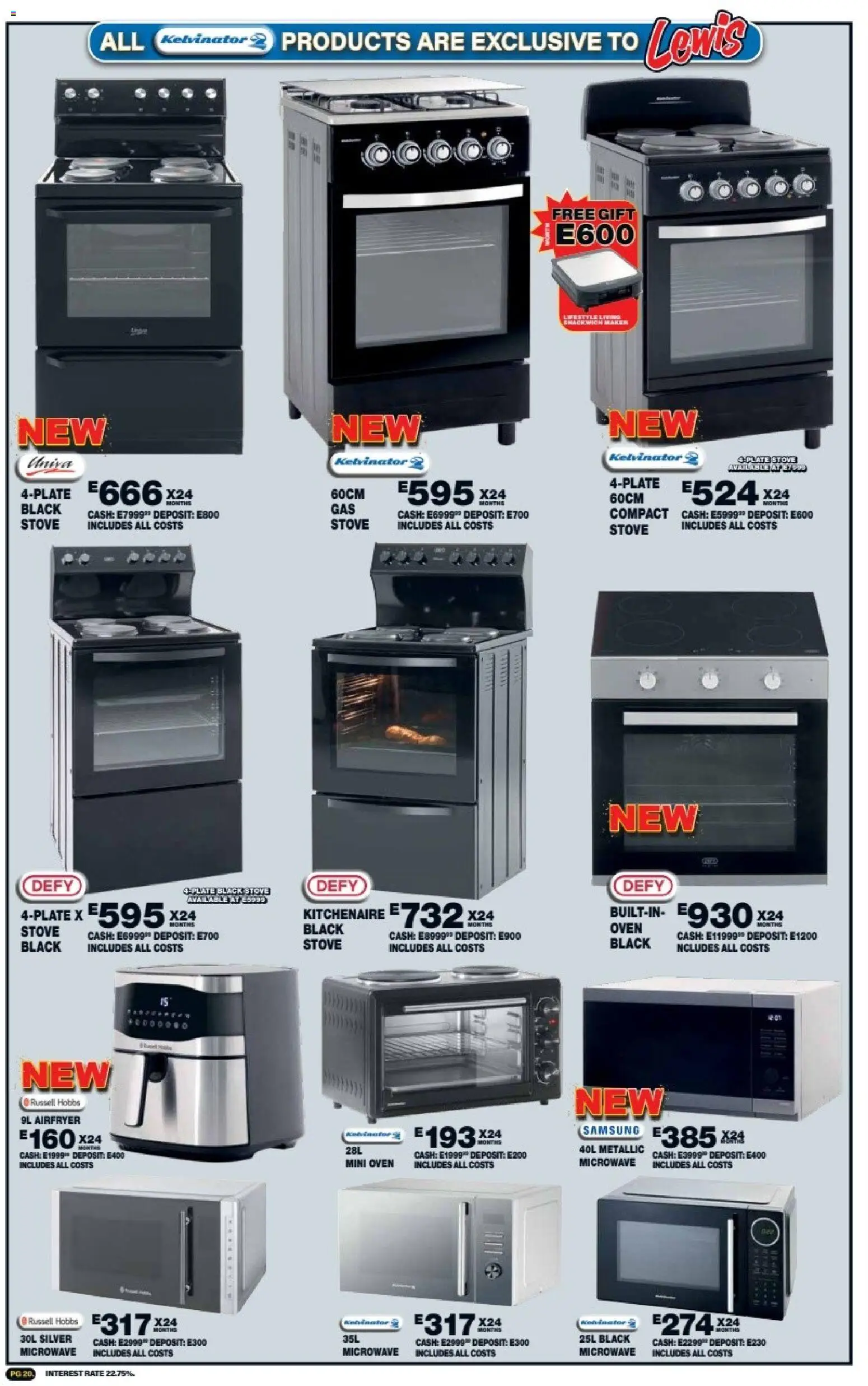 New Lewis Stores catalogue – valid from 05/10/2026 | Page: 20 | Products: Oven, Stove, Microwave