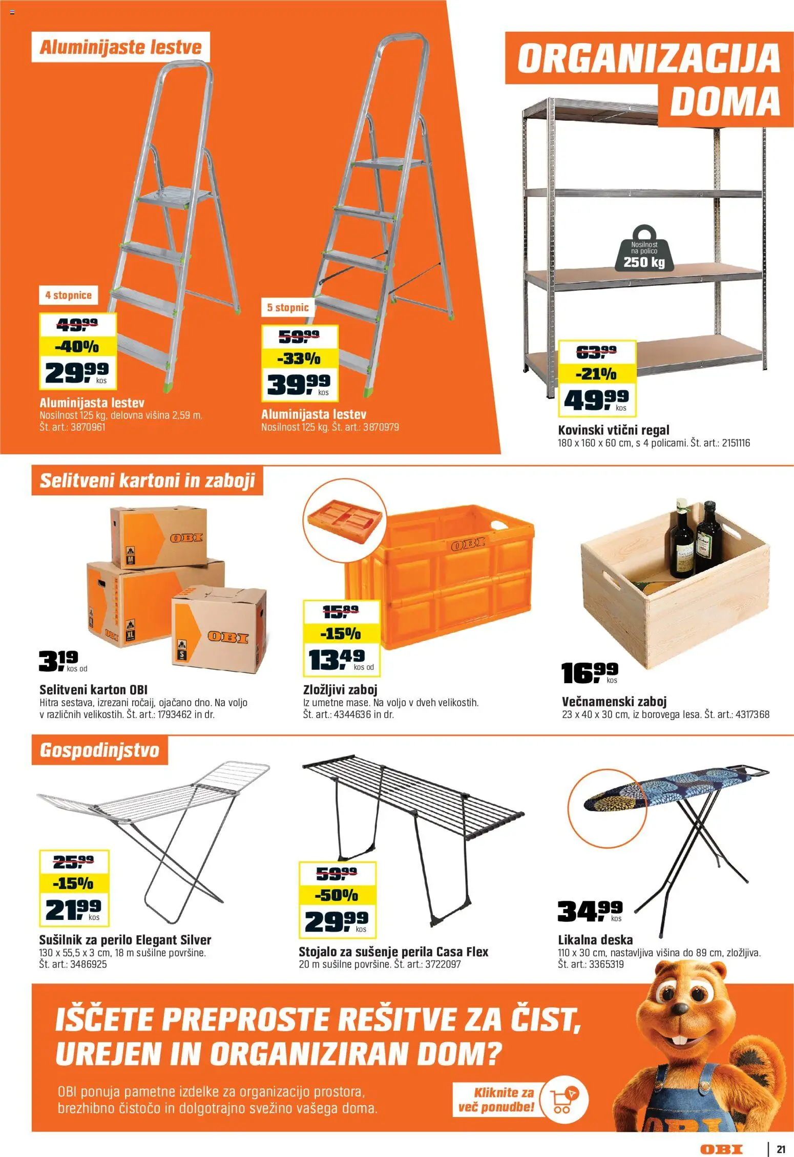 Novi OBI katalog ponudbe – veljaven od 02.10.2026 | Stran: 21 | Izdelki: Likalna deska, Kos, Stopnice, Regal