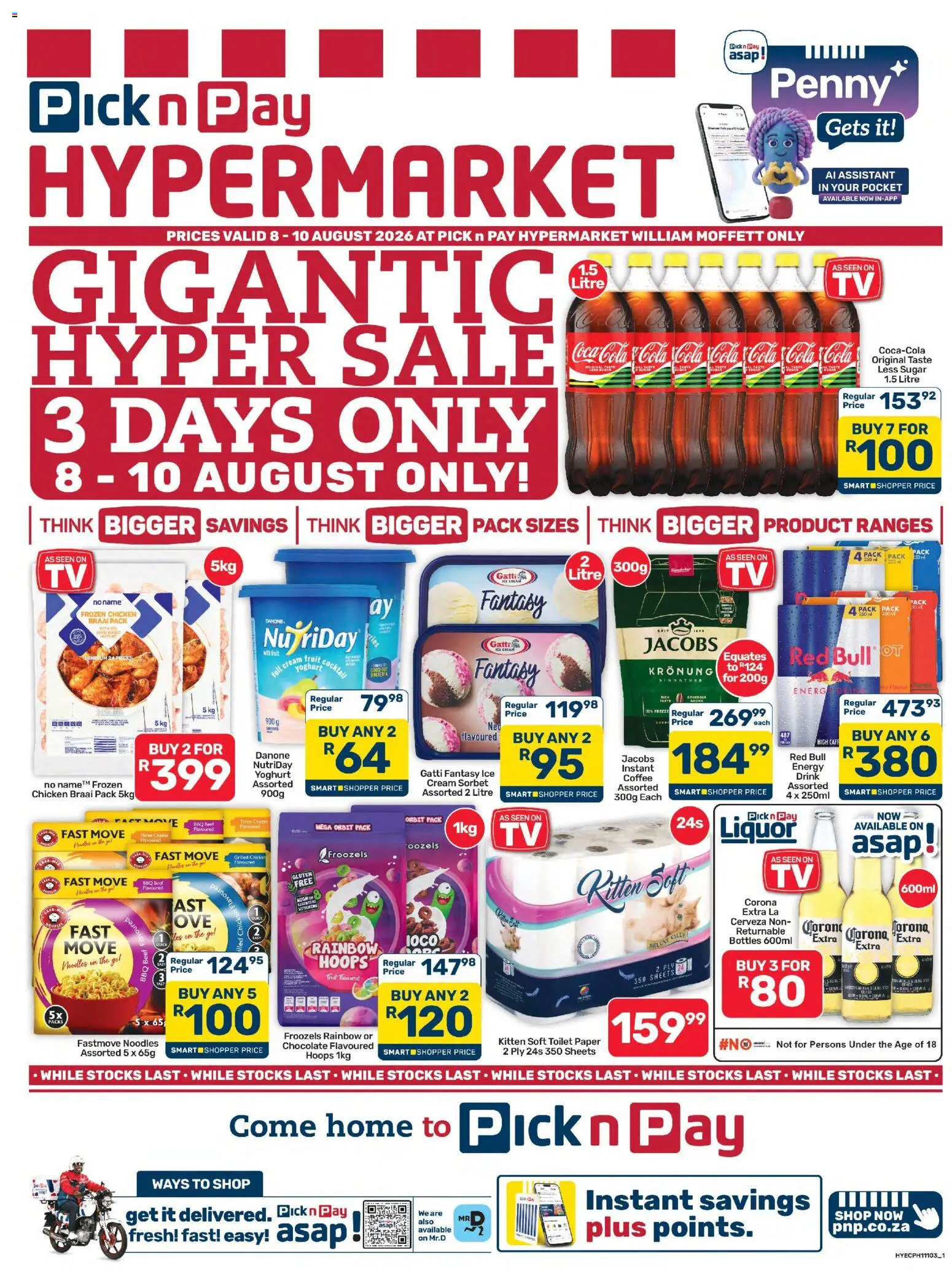 New Pick n Pay catalogue – valid from 08/08/2026 | Page: 1 | Products: Toilet, Frozen chicken, Noodles, Cream