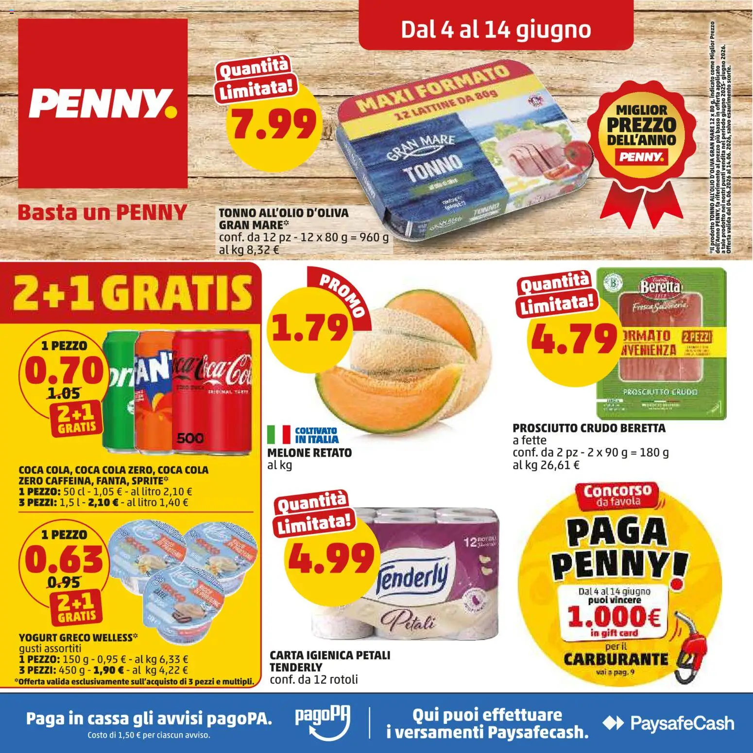 Volantino PENNY del 04.06.2026 | Pagina: 1 | Prodotti: Prosciutto Crudo, Yogurt, Melone, Coca Cola