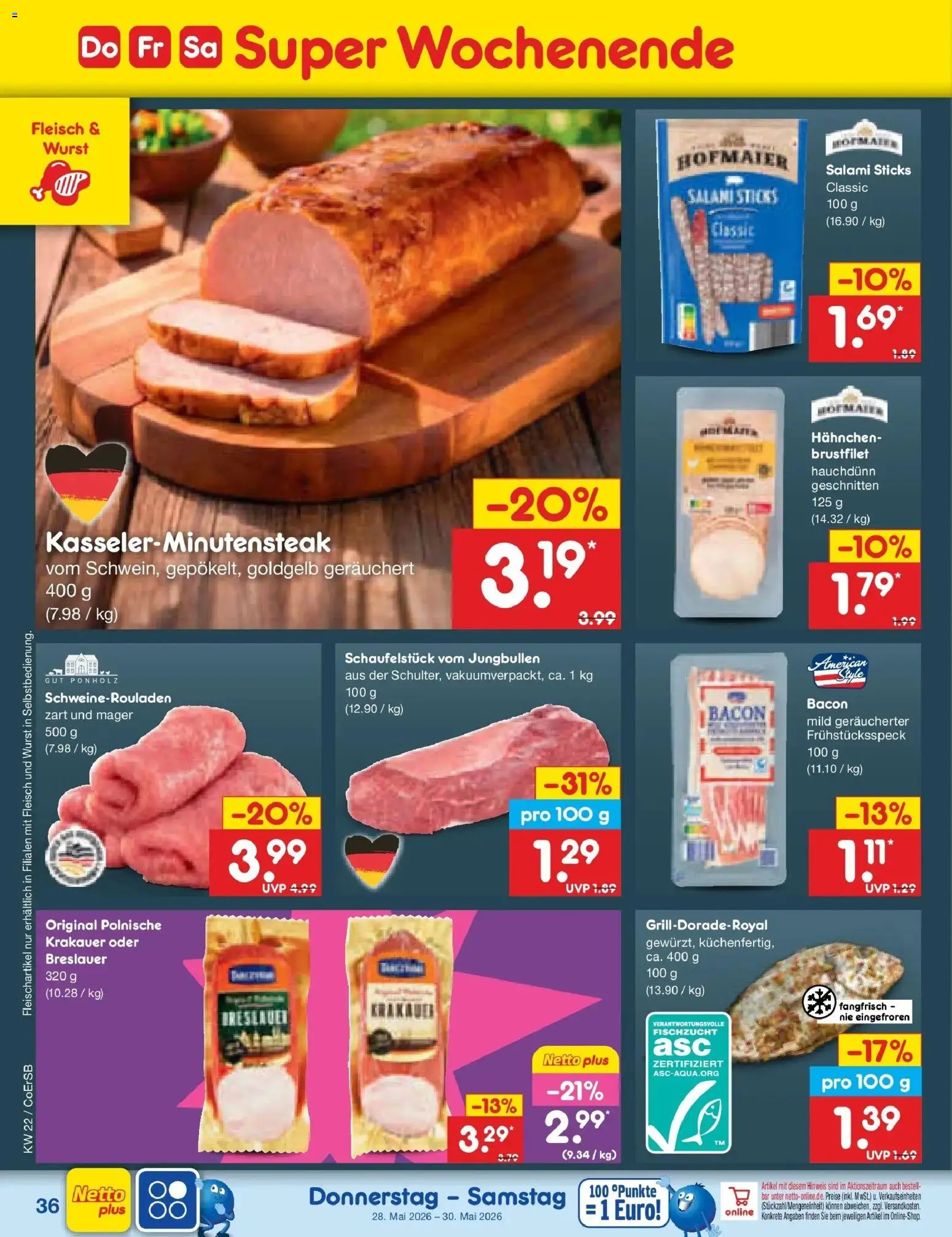 Netto Marken-Discount Prospekt Bitterfeld-Wolfen – gültig ab 26.05.2026 | Seite: 44 | Produkte: Hahnchen, Wurst, Salami, Fleisch