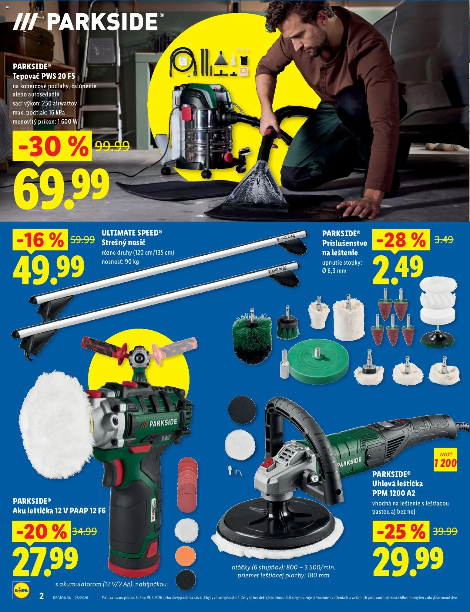 Nové Lidl akcie – leták je platný od 06.07.2026 | Strana: 2 | Produkty: Tepovač, Aku, Parkside