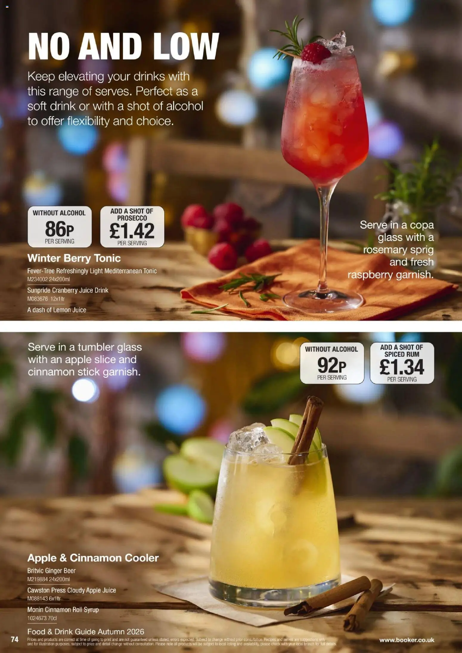 {H1} | Page: 74 | Products: Prosecco, Rum, Syrup, Apple juice