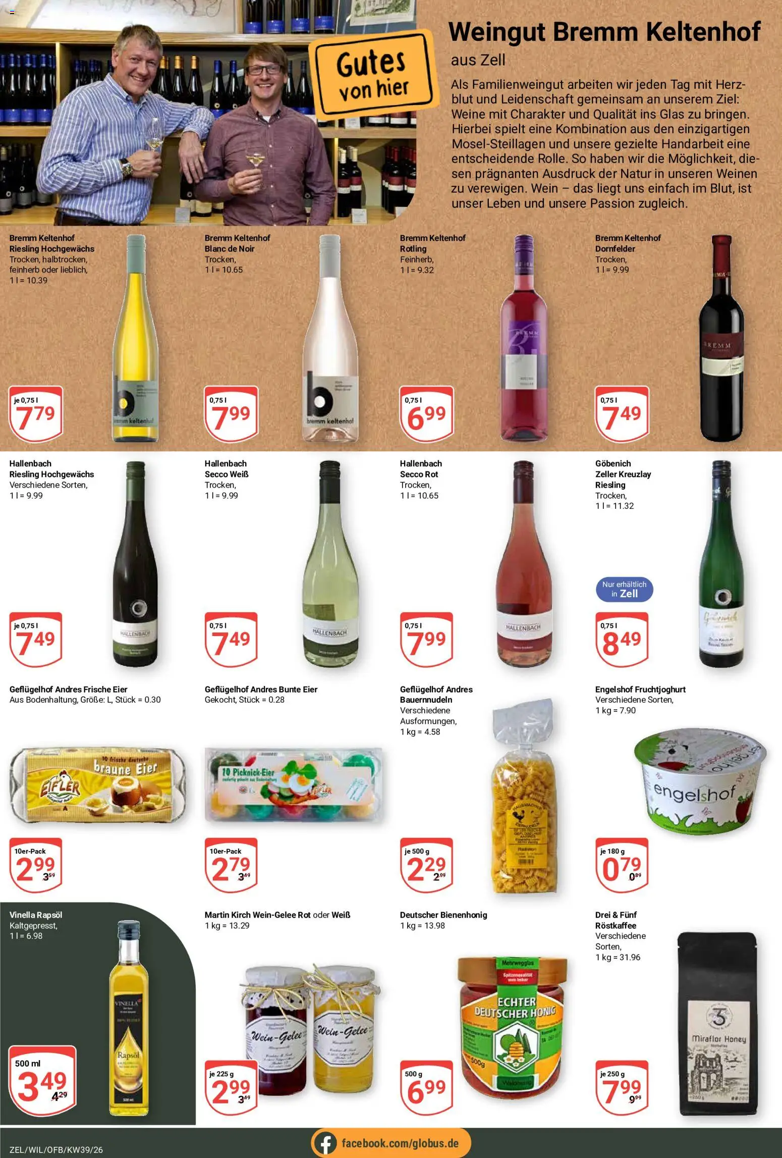 Globus Prospekt Zell – gültig ab 21.09.2026 | Seite: 23 | Produkte: Eier, Rapsöl, Fruchtjoghurt, Wein